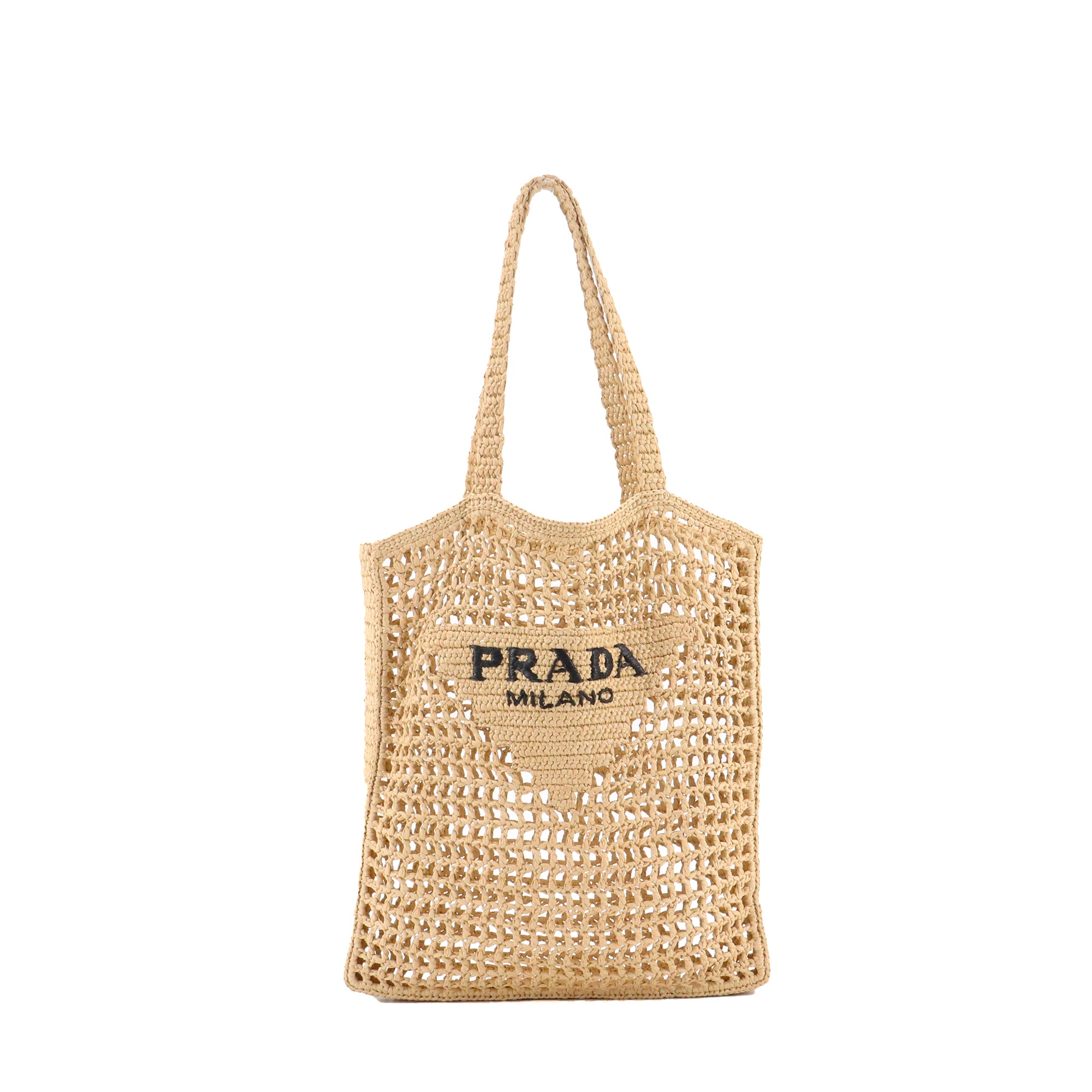 PRADA - Sac cabas en crochet Prada en raphia beige