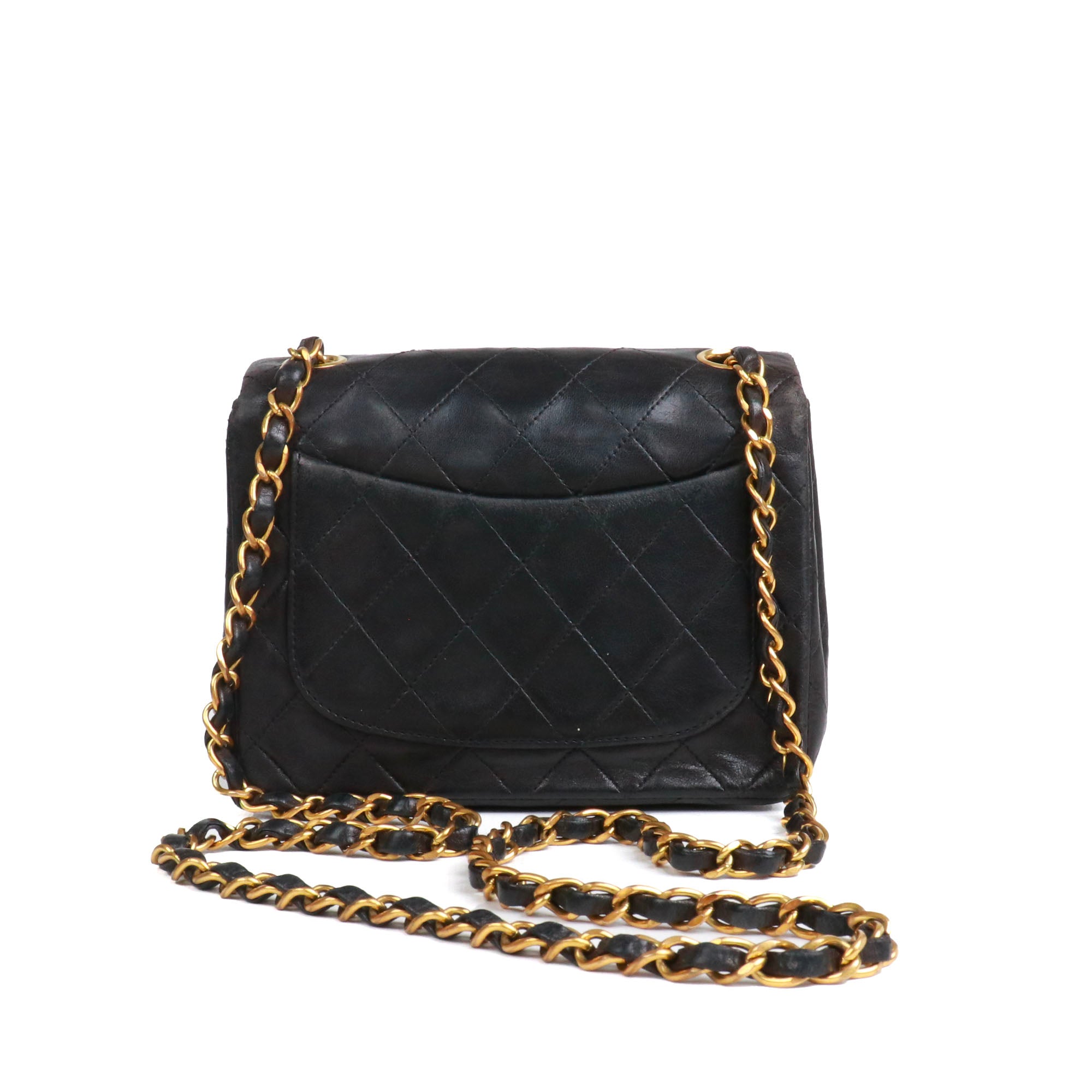 CHANEL - Sac à bandoulière Timeless Mini Square Chanel en cuir noir vintage