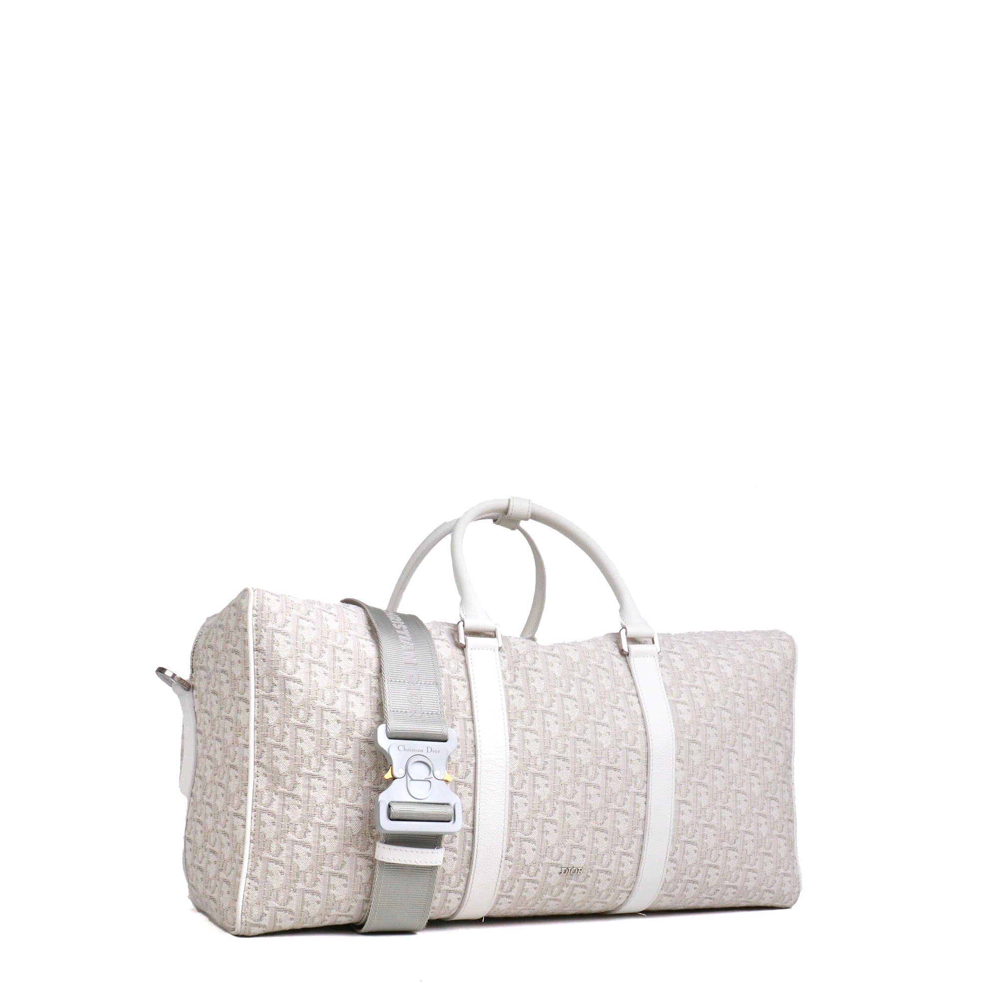 DIOR - Sac de voyage Dior en toile oblique et cuir blanc cassé