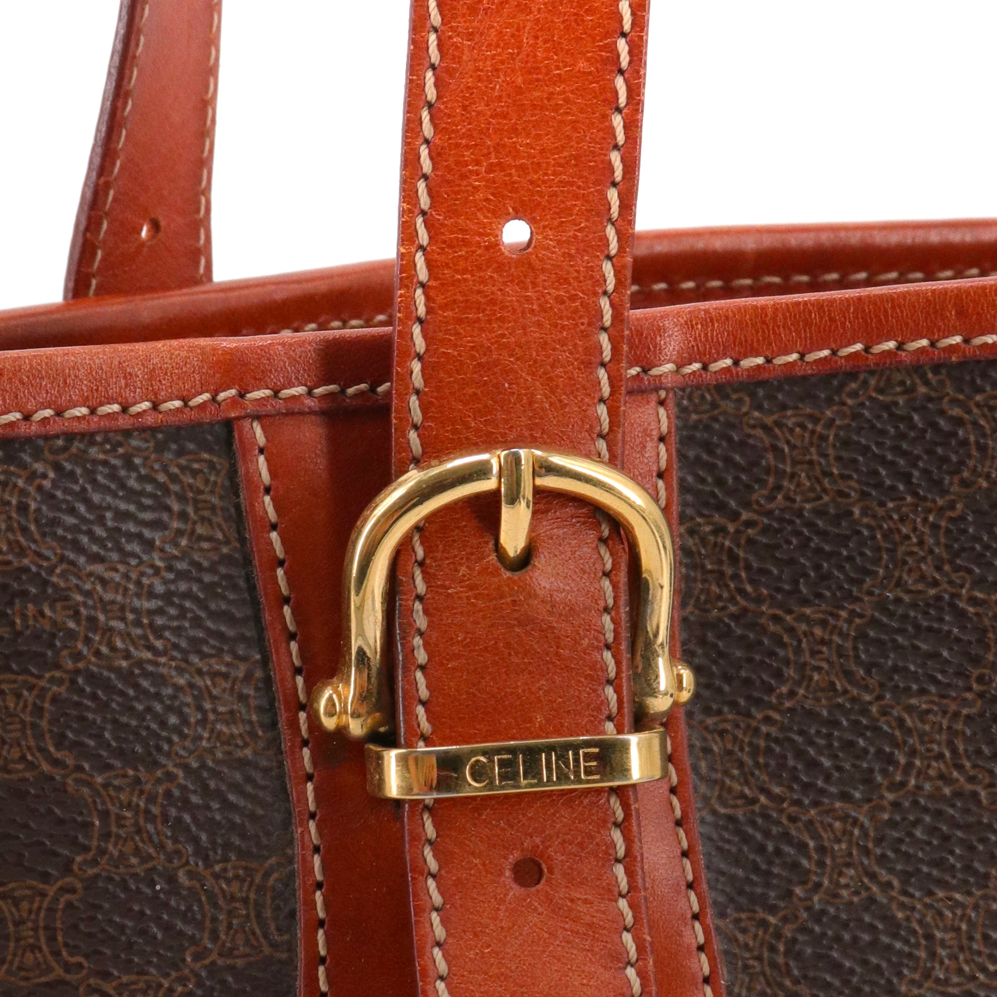 CELINE - Sac à main Seau Triomphe Celine en toile monogrammée marron