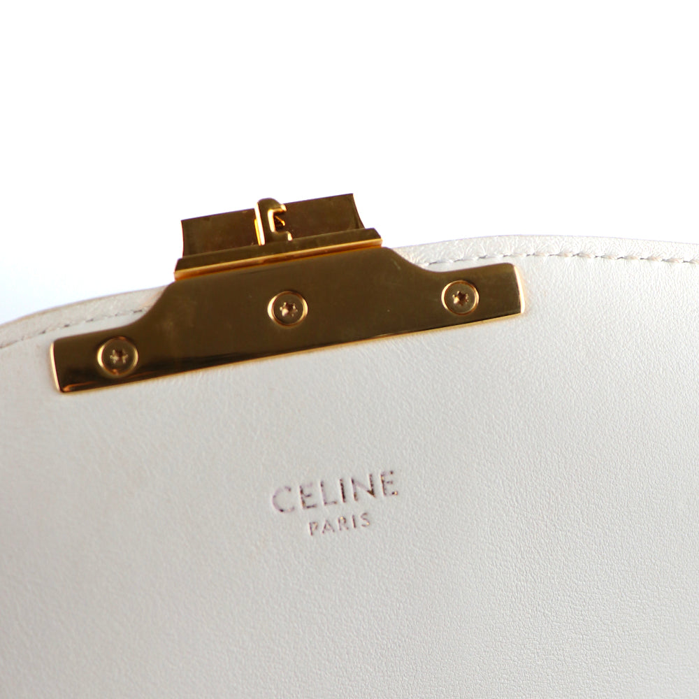 CELINE - Triomphe teen shoulder bag in white leather and monogram coated canvas