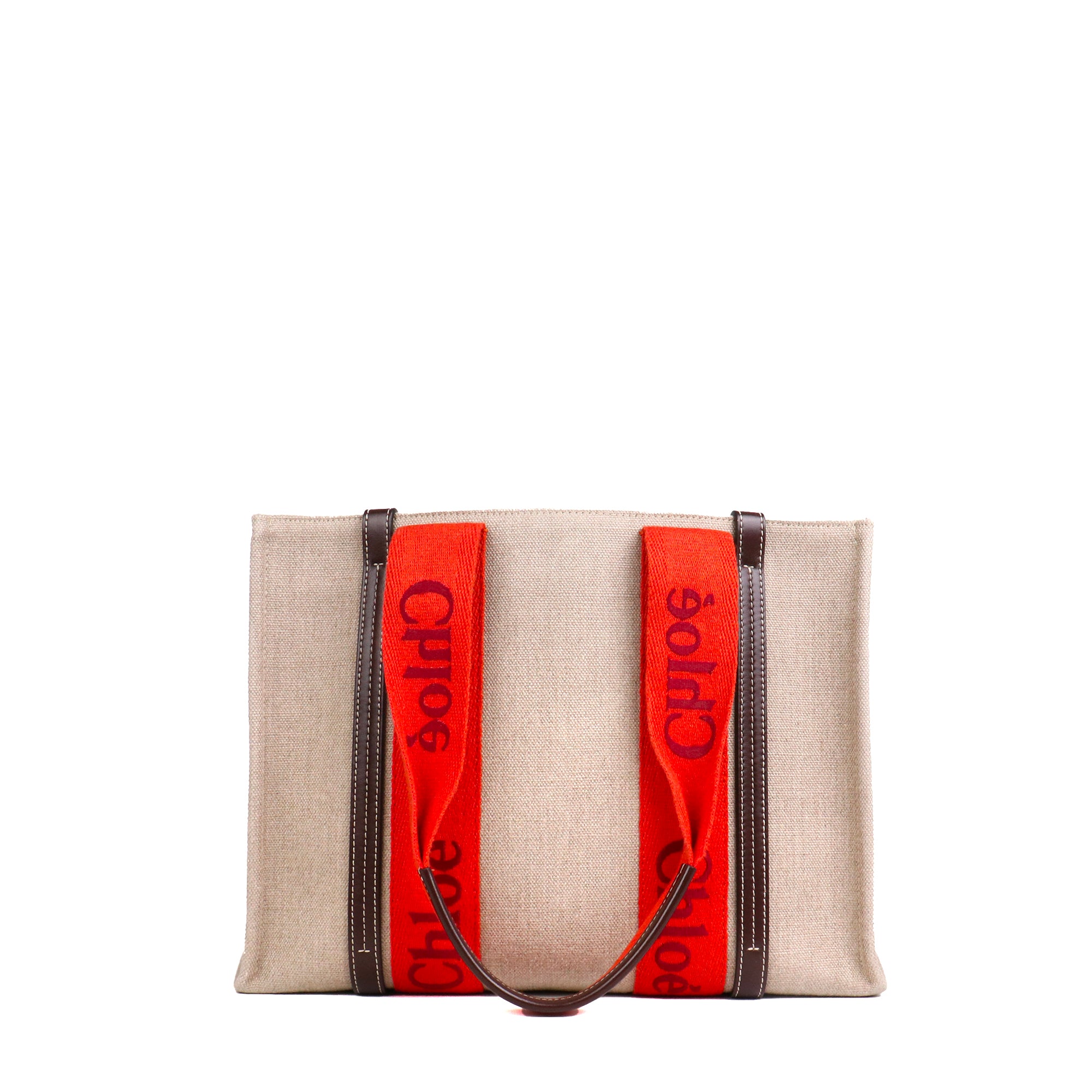 CHLOÉ - Sac cabas Woody Chloé en toile beige et orange