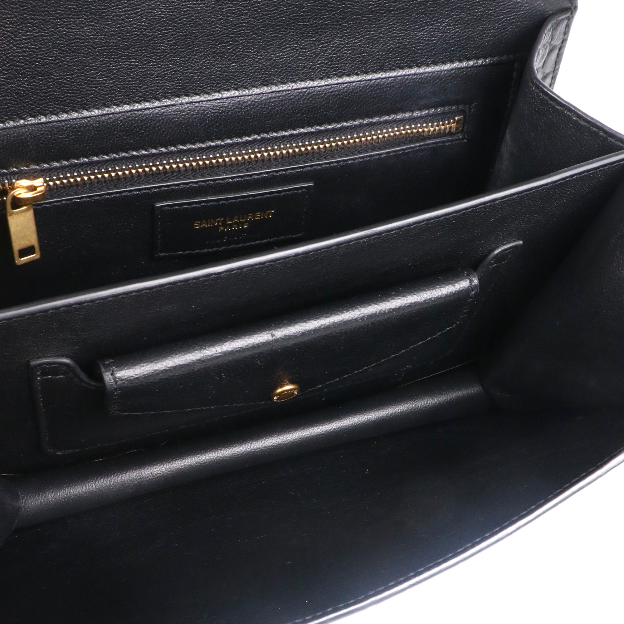 SAINT LAURENT - Sac à bandoulière Catherine Satchel Saint Laurent en cuir embossé croco noir