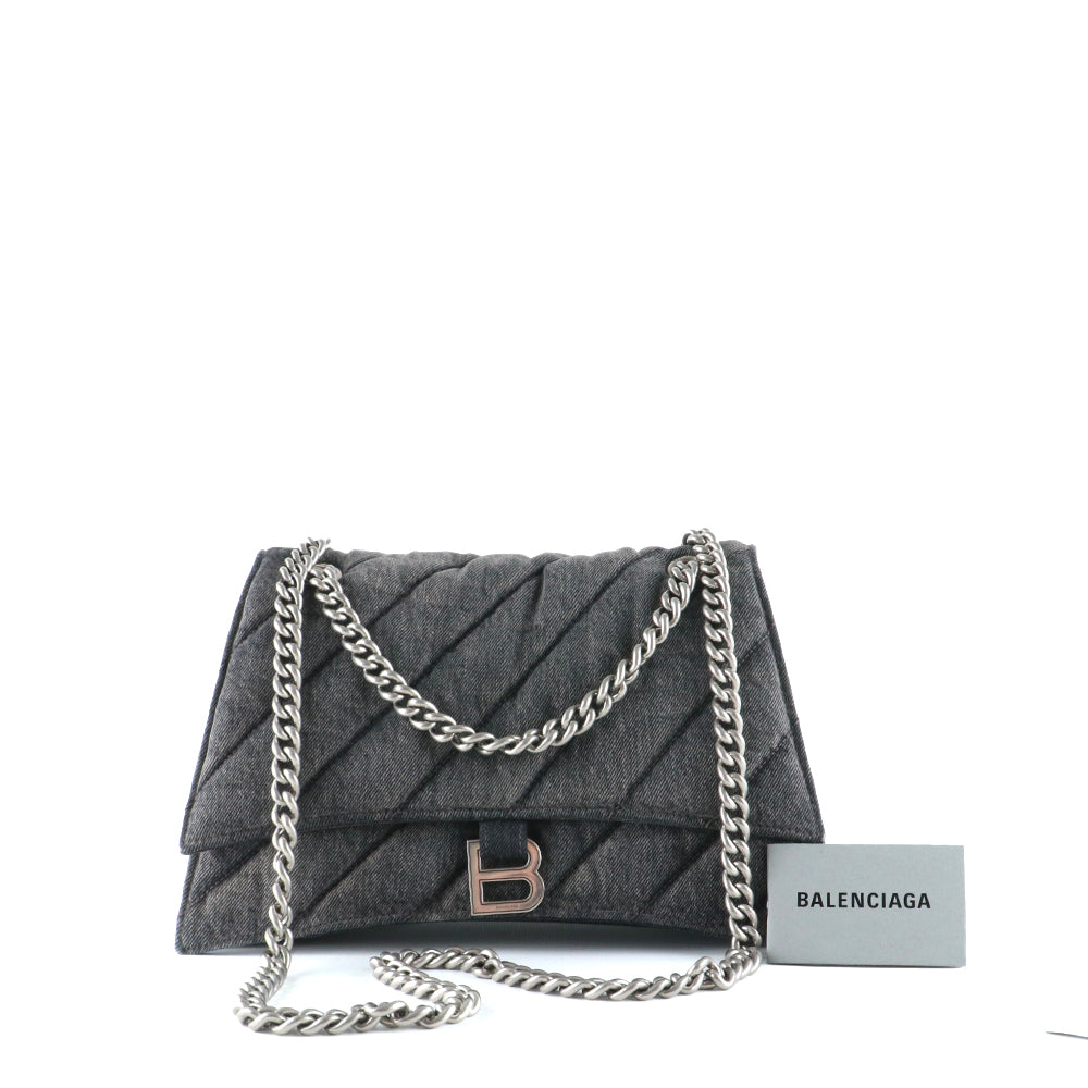 BALENCIAGA - Crush medium shoulder bag in anthracite gray denim