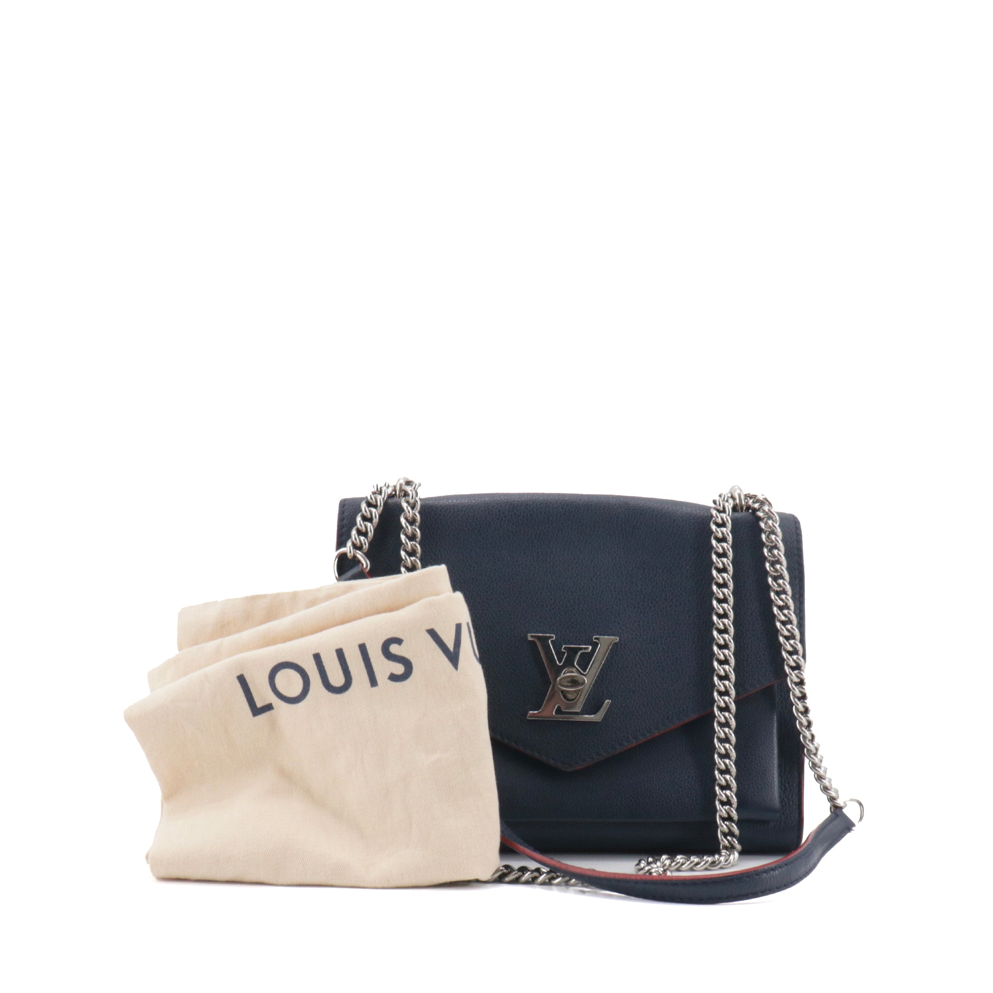LOUIS VUITTON - Sac à main Mylockme Louis Vuitton en cuir grainé bleu marine