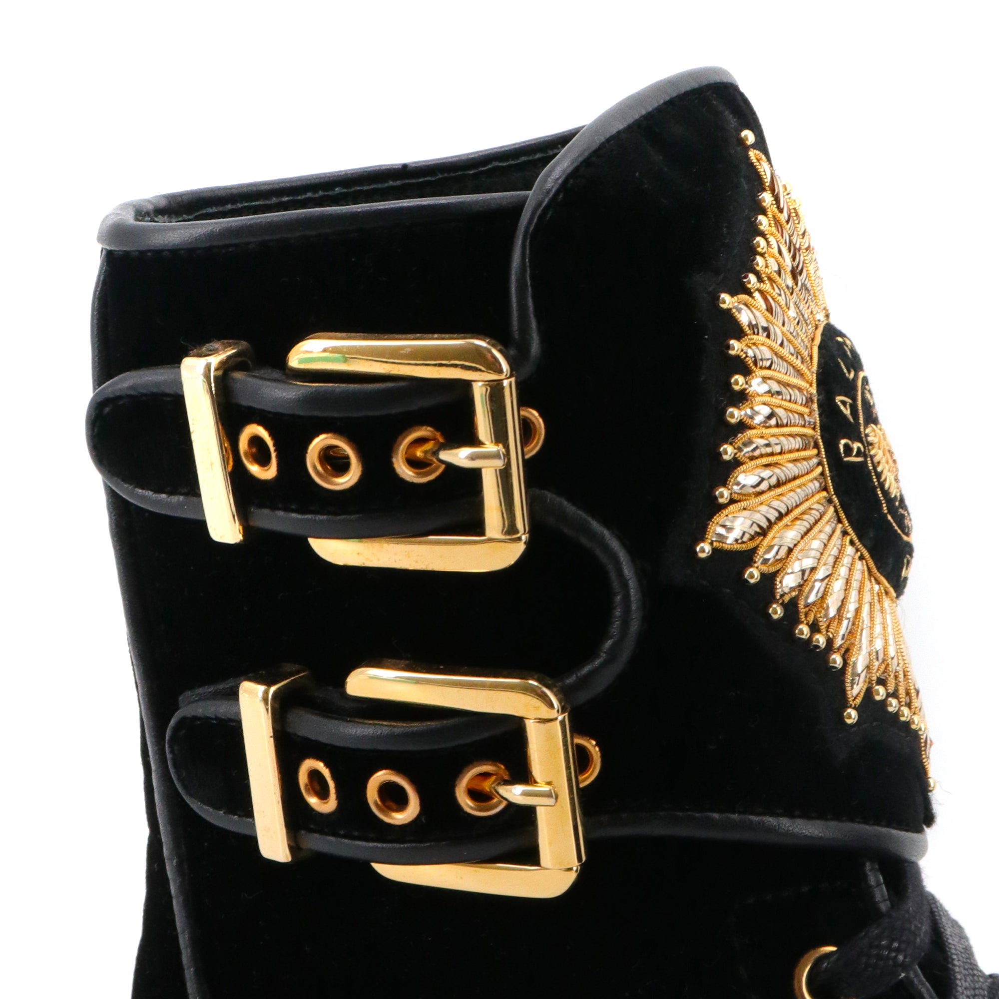 BALMAIN - Balmain Eagle ankle boots in black velvet (Size 37)