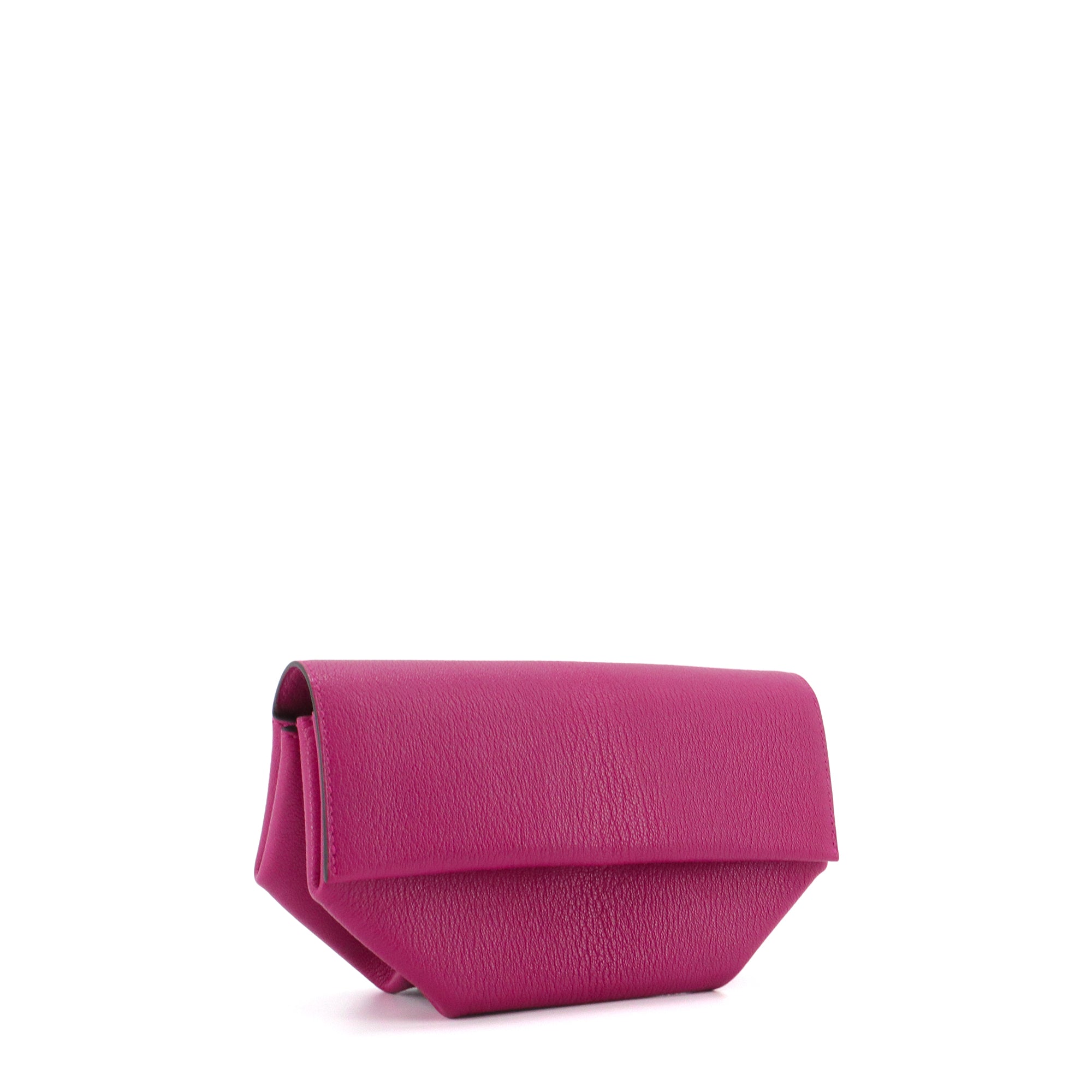 HERMÈS - Pochette Opli Hermès en cuir de chèvre rose pourpre