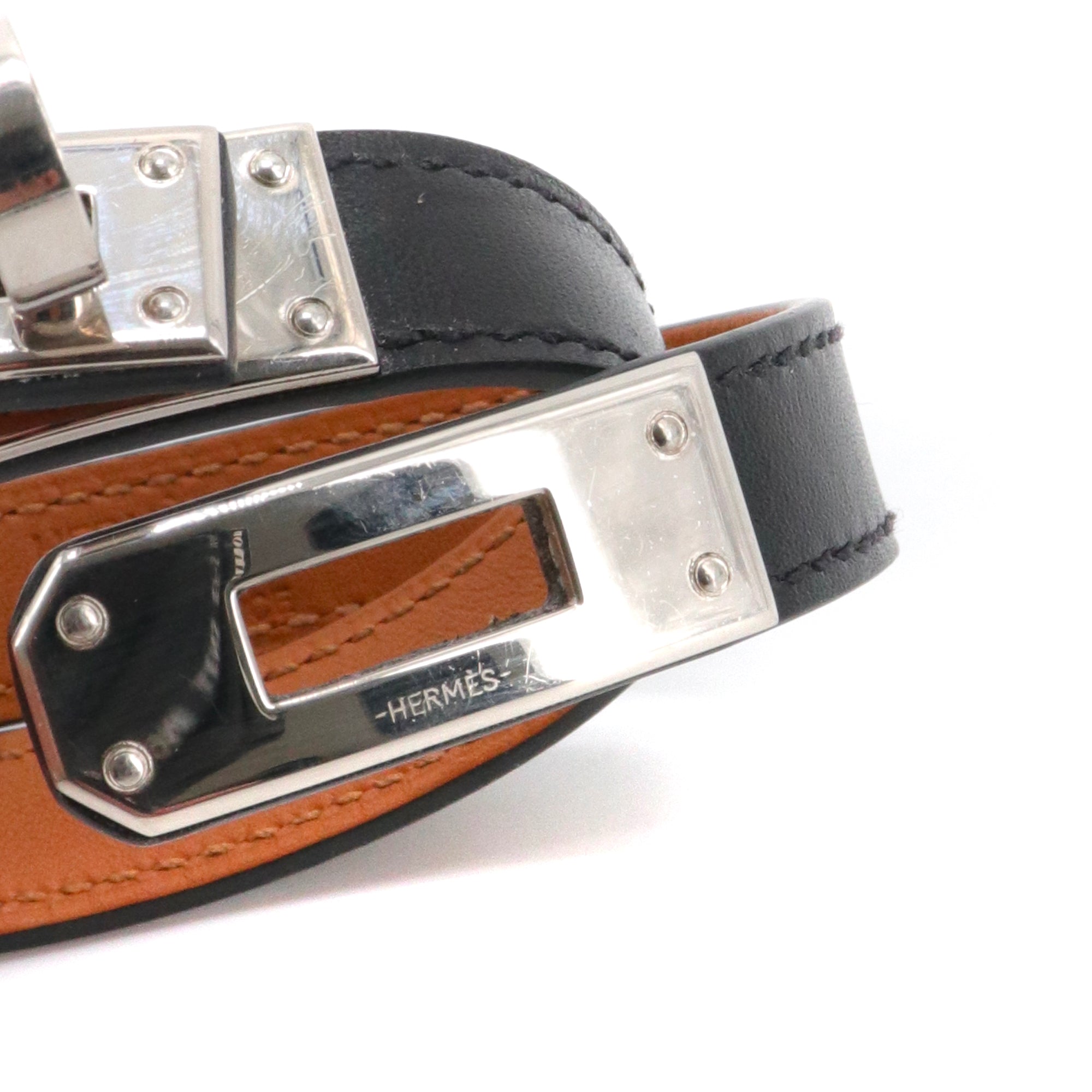 HERMÈS - Bracelet double tour Kelly Hermès en cuir noir (S)