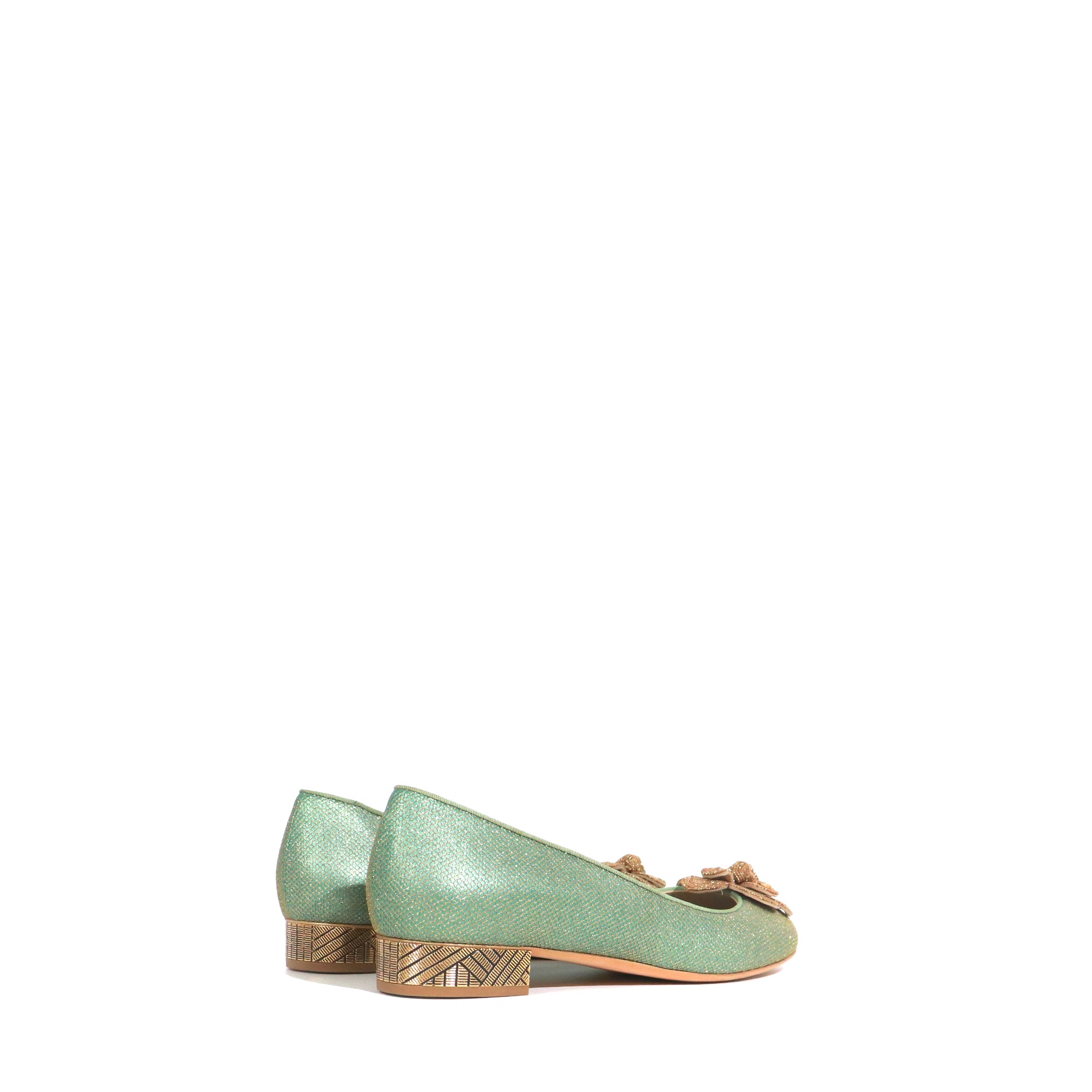 CHANEL - Ballerines en toile verte et dorée (T39)