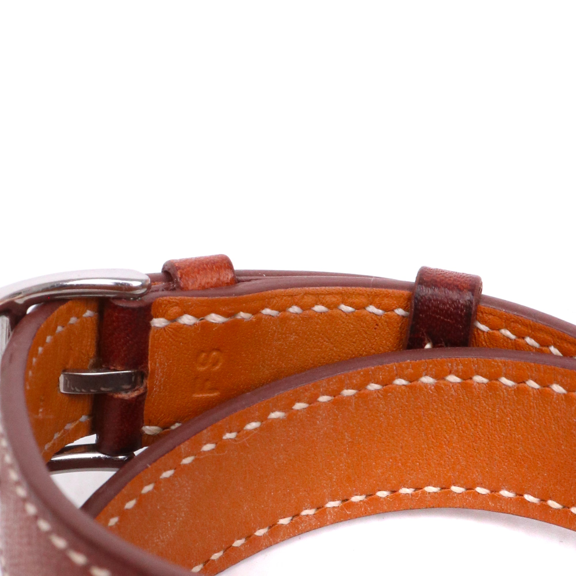 HERMÈS - Montre Heure H Hermès mini modèle en cuir marron