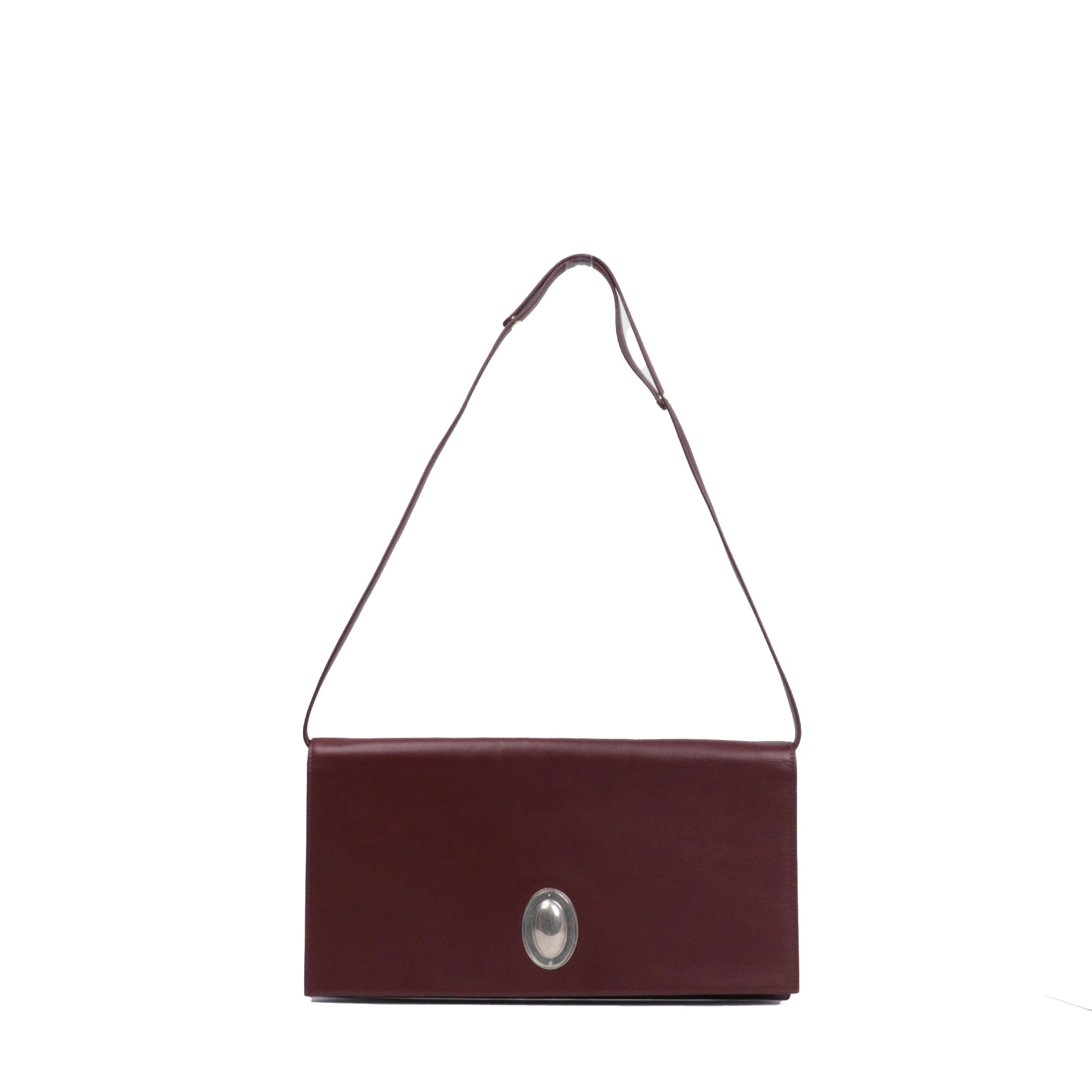 CELINE -  Sac à épaule Celine en cuir lisse bordeaux vintage