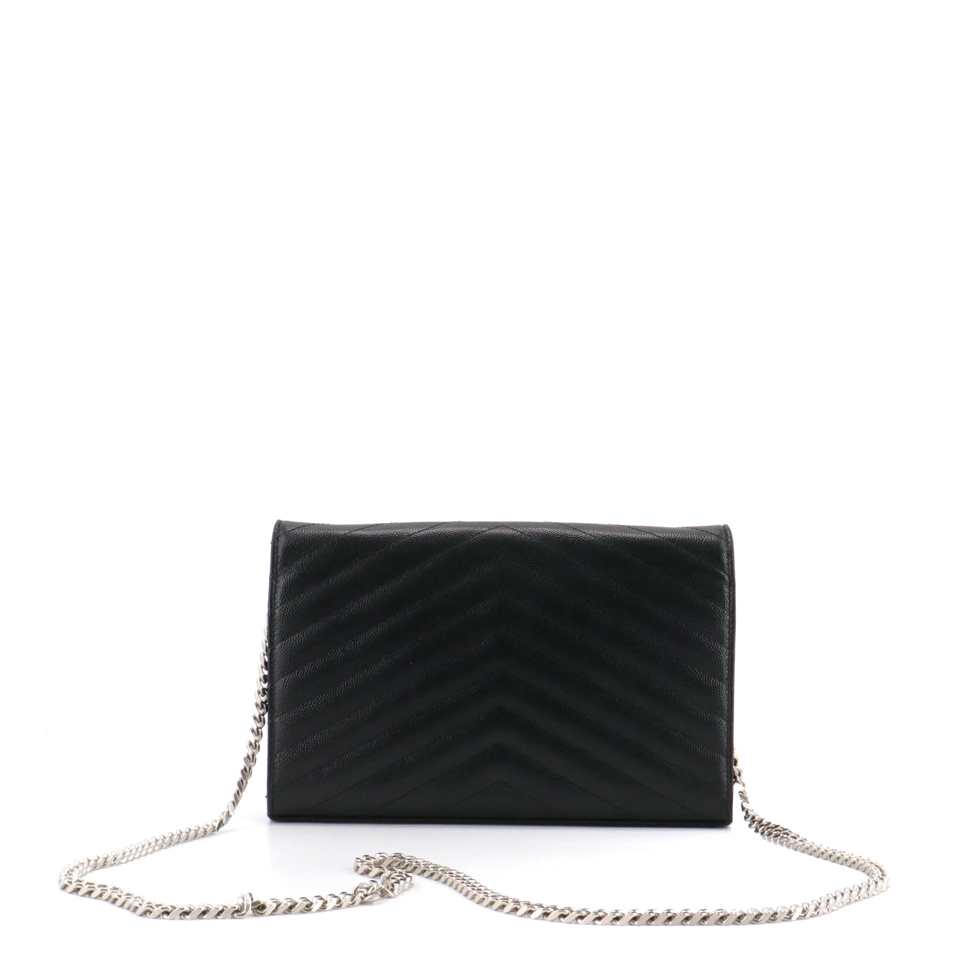 SAINT LAURENT - Wallet On Chain Cassandre Saint Laurent en cuir grainé noir
