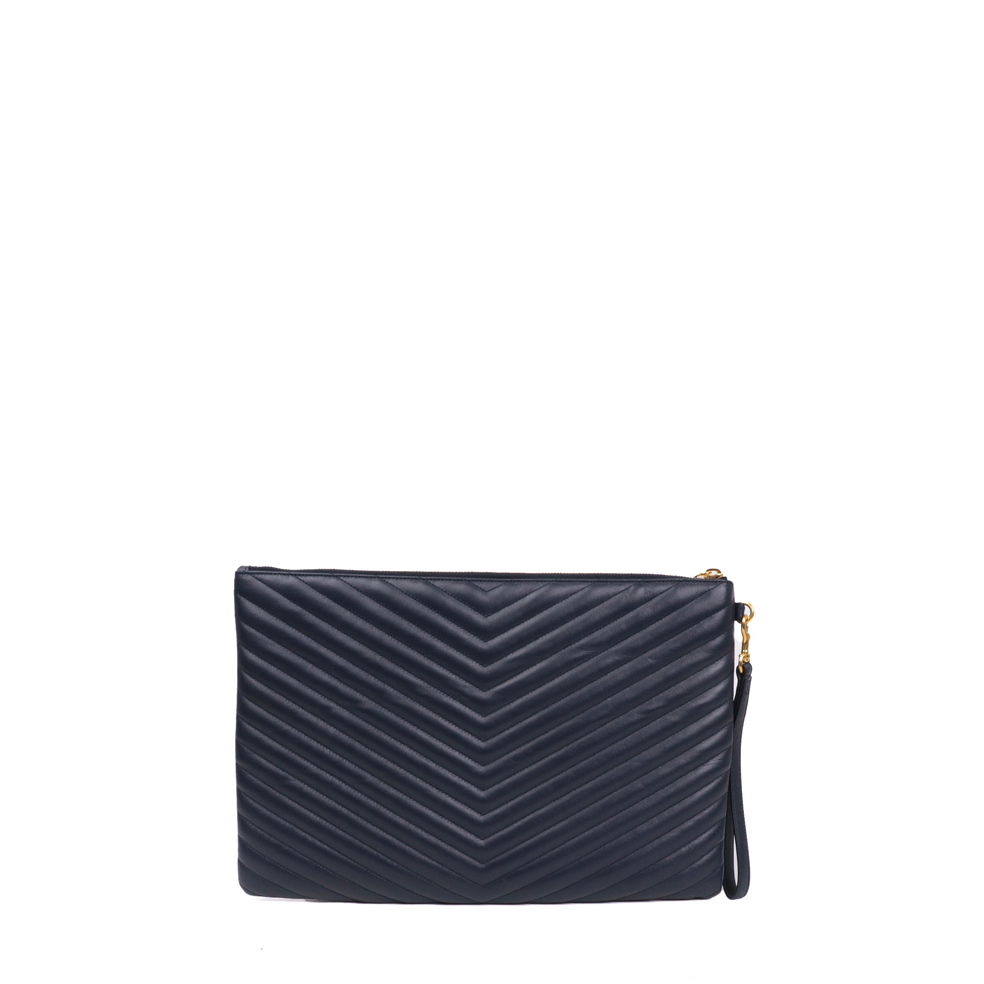 SAINT LAURENT - Pochette Cassandre Saint Laurent en cuir chevron bleu marine