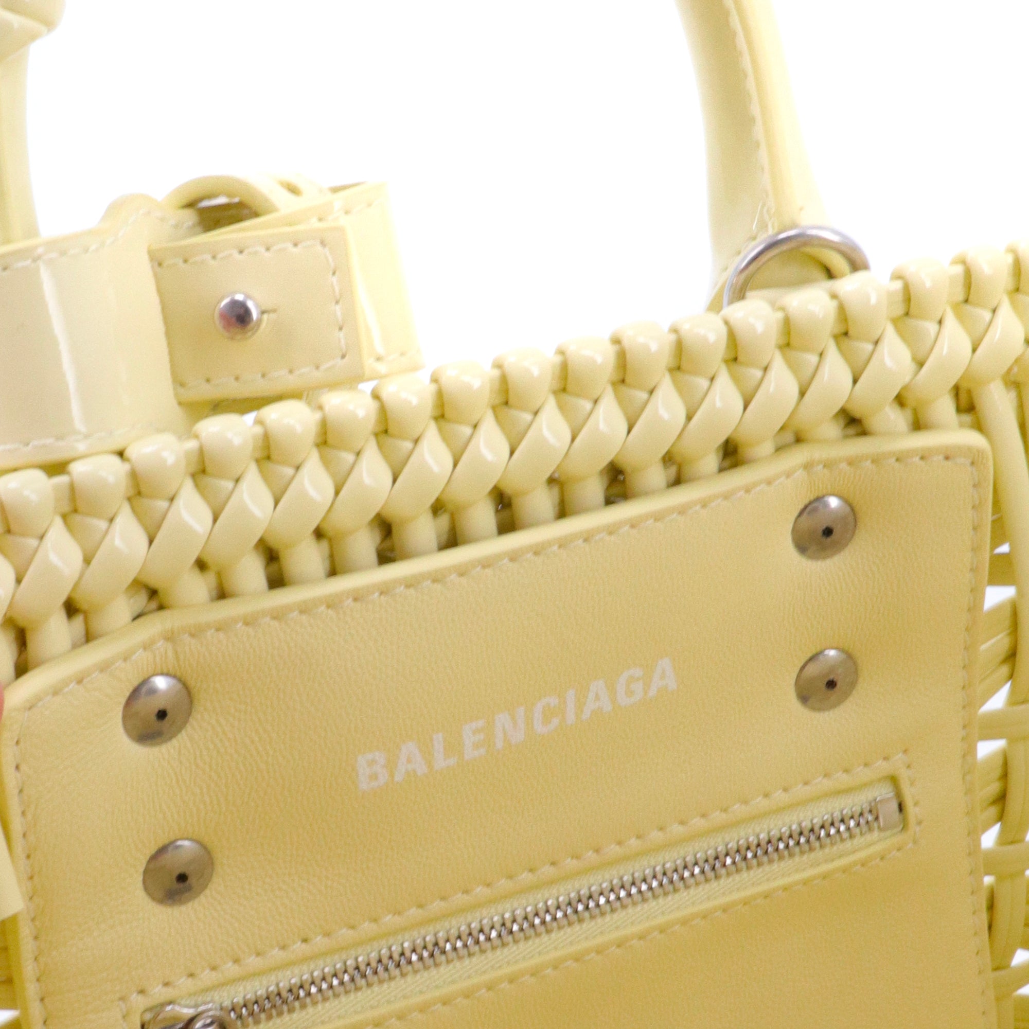 BALENCIAGA - Balenciaga XS Bistro Basket in Pastel Yellow Faux Leather