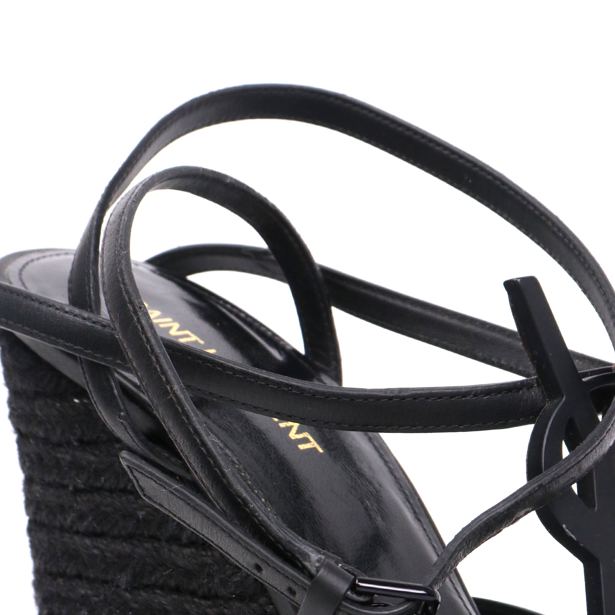 SAINT LAURENT - Espadrilles à talon compensés Cassandra Saint Laurent en cuir noir (T39)