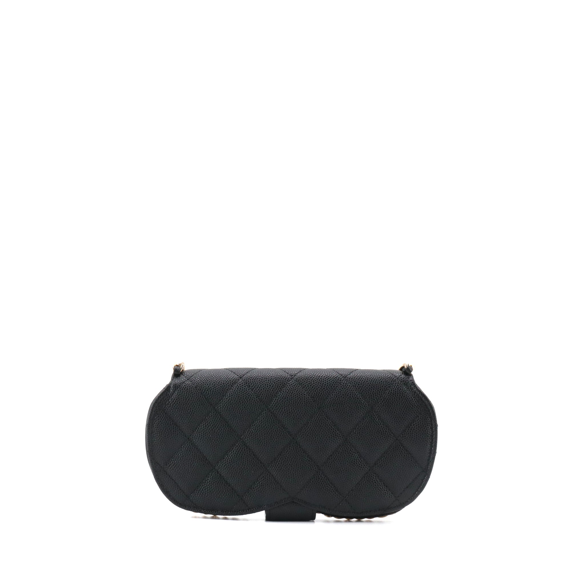 CHANEL - Pochette à bandoulière/Étui à lunette Chanel en cuir caviar noir