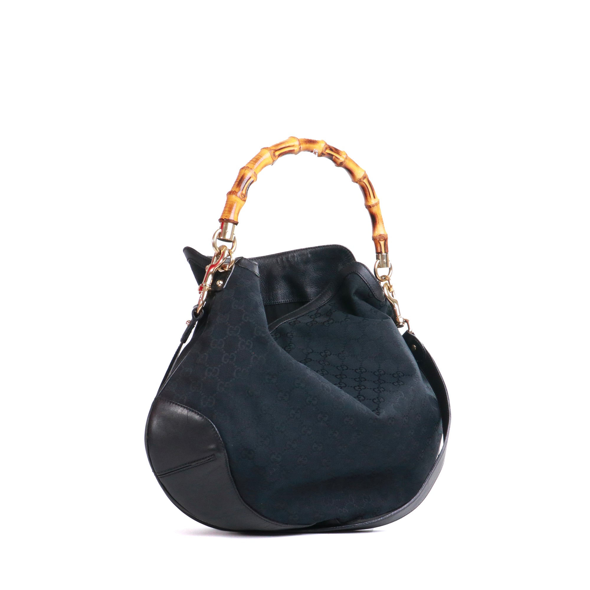 GUCCI - Sac cabas Bamboo Gucci en cuir toile noire et cuir