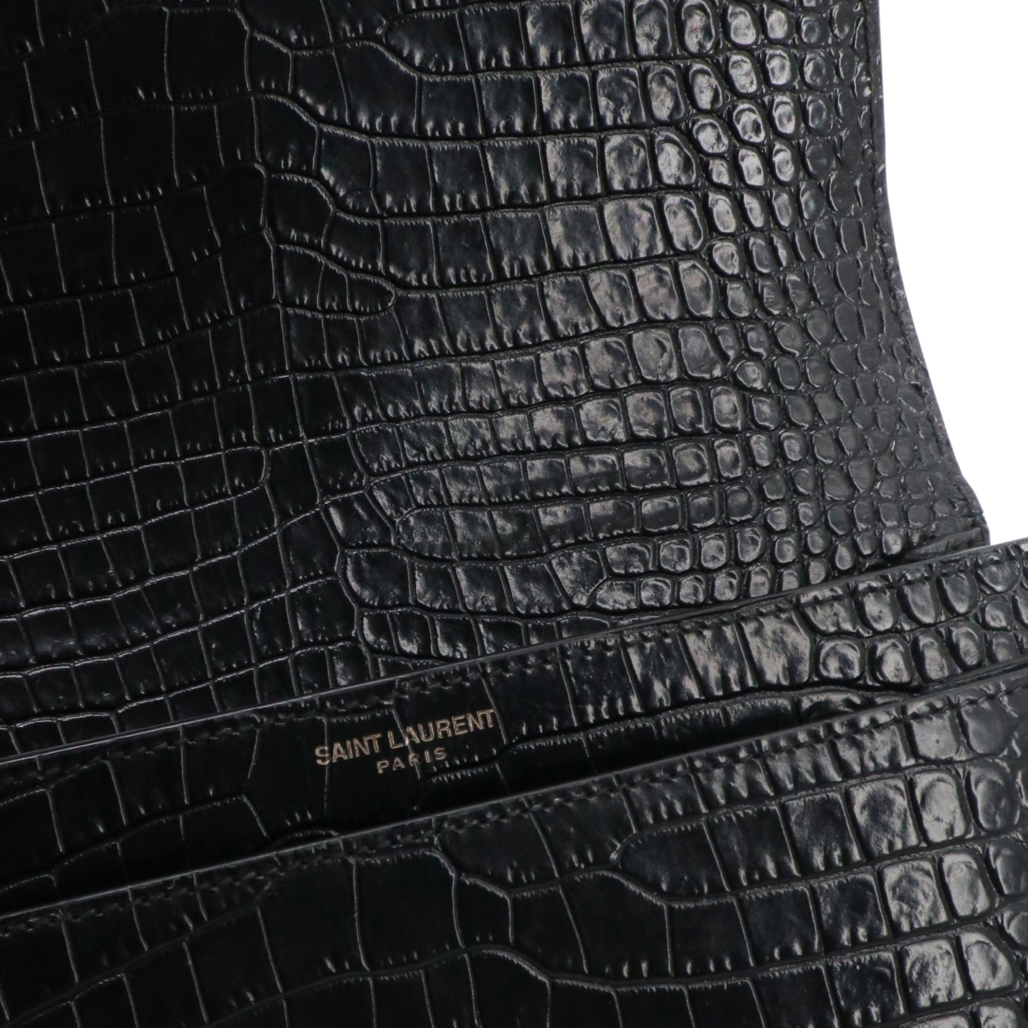 SAINT LAURENT - Sac à bandoulière Sunset medium full black Saint Laurent en cuir embossé croco