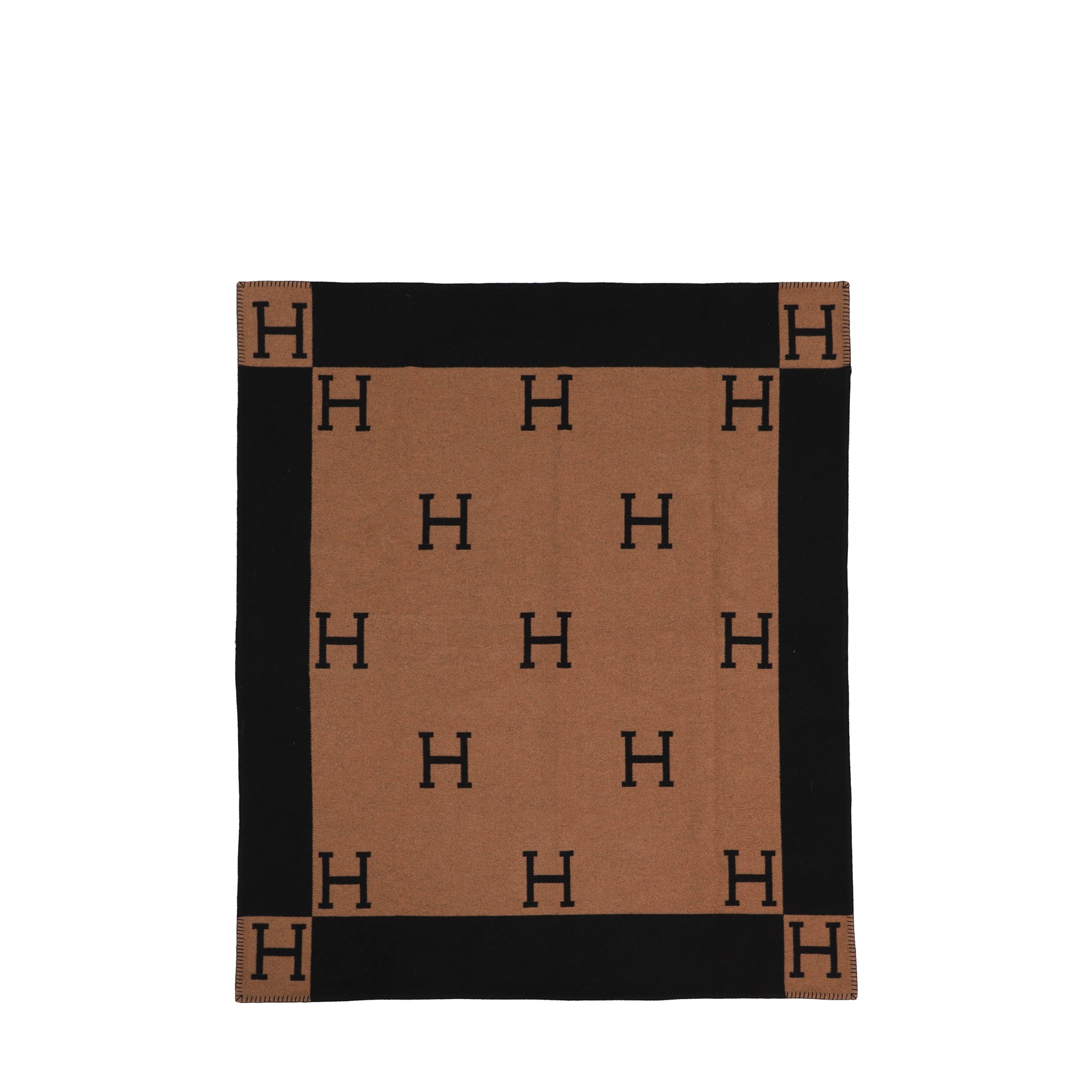 HERMÈS - Jeté de canapé Avalon III Hermès en laine marron et noir
