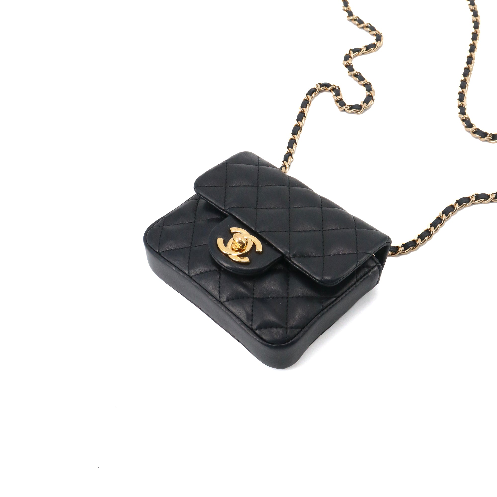 CHANEL - Sac à bandoulière Classique/Timeless micro Chanel en cuir lisse noir vintage