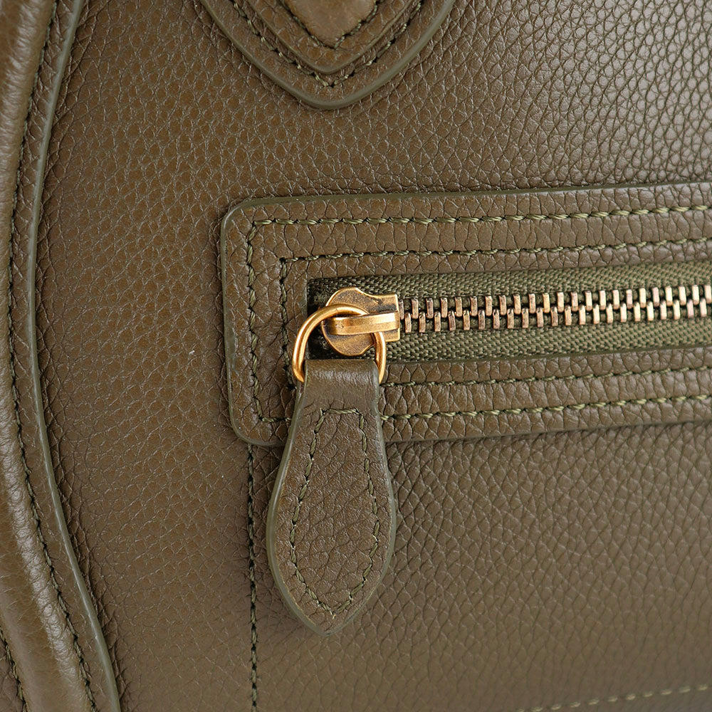 CELINE - Sac à bandoulière Luggage nano en cuir grainé vert