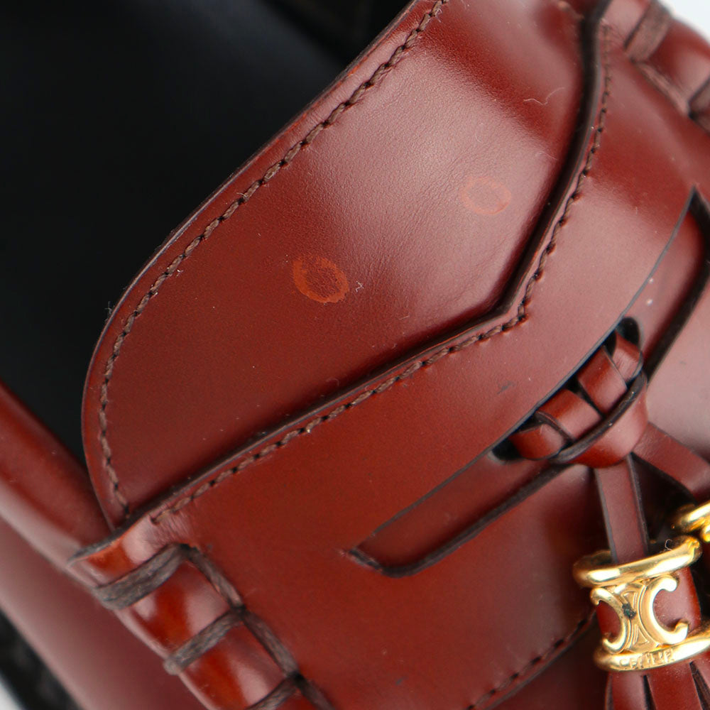 CELINE - Mocassins Margaret avec pompons Triomphe en cuir bordeaux (T37)