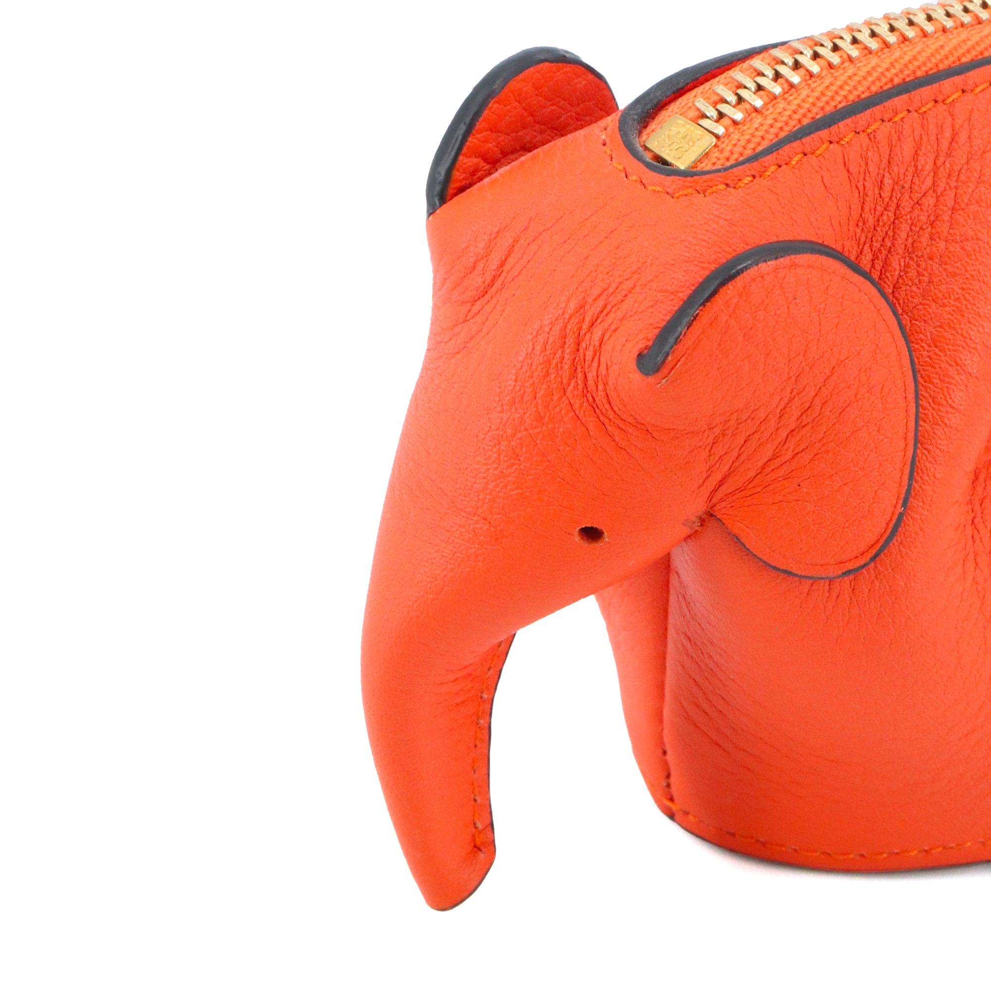 LOEWE - Porte clés et monnaie Elephant Loewe en cuir de veau orange