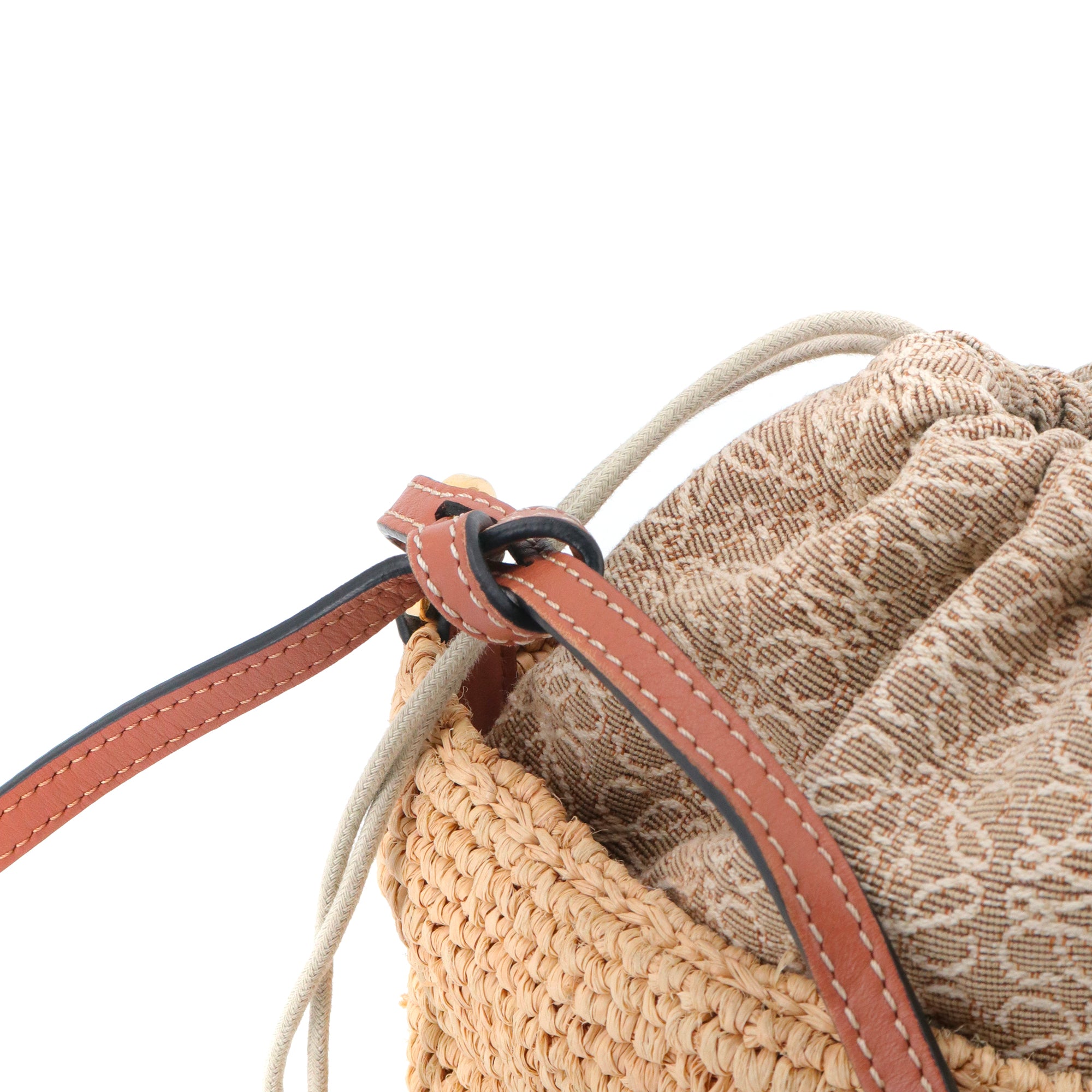 LOEWE - Sac à bandoulière Pochette Loewe en raphia et cuir marron