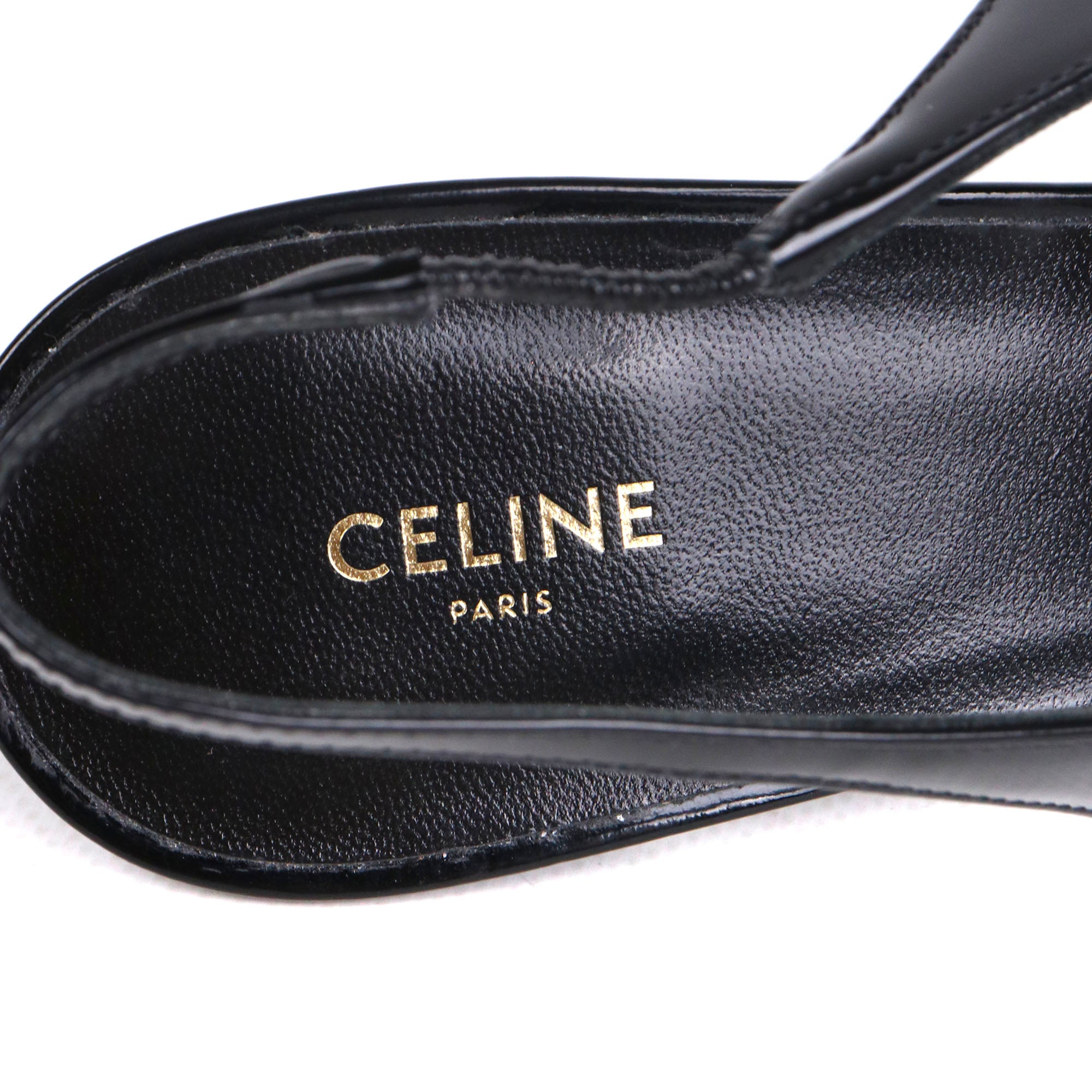 CELINE - Sandales à talon Triomphe Celine en cuir verni noir (T38)