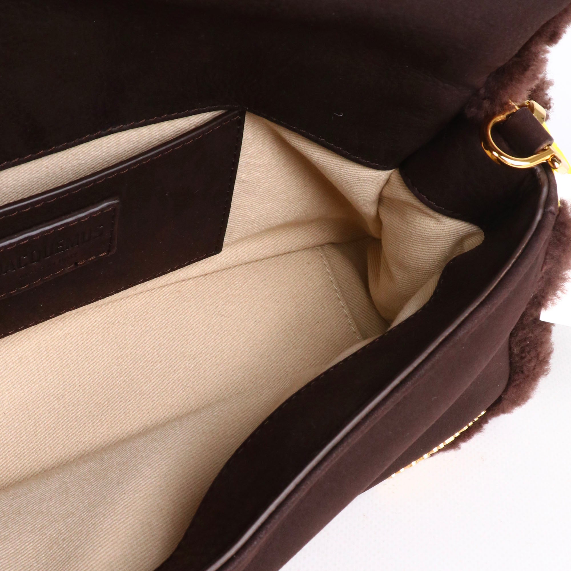 JACQUEMUS - Sac à bandoulière Bambimou Doux Jacquemus en laine de mouton et cuir de vache marron