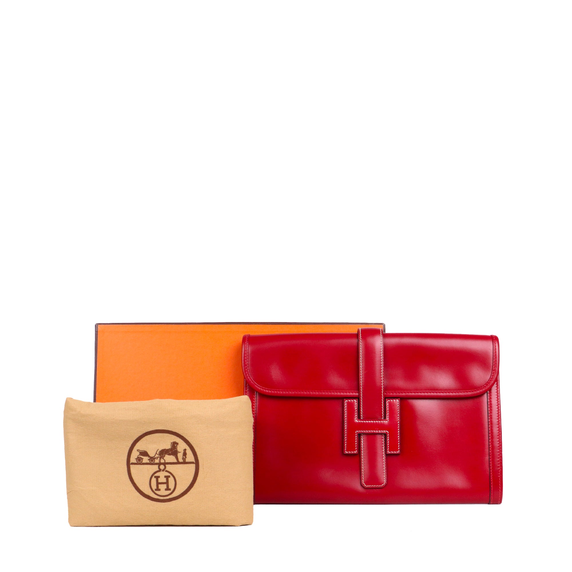 HERMÈS - Pochette Jige Hermès en cuir box rouge Vintage
