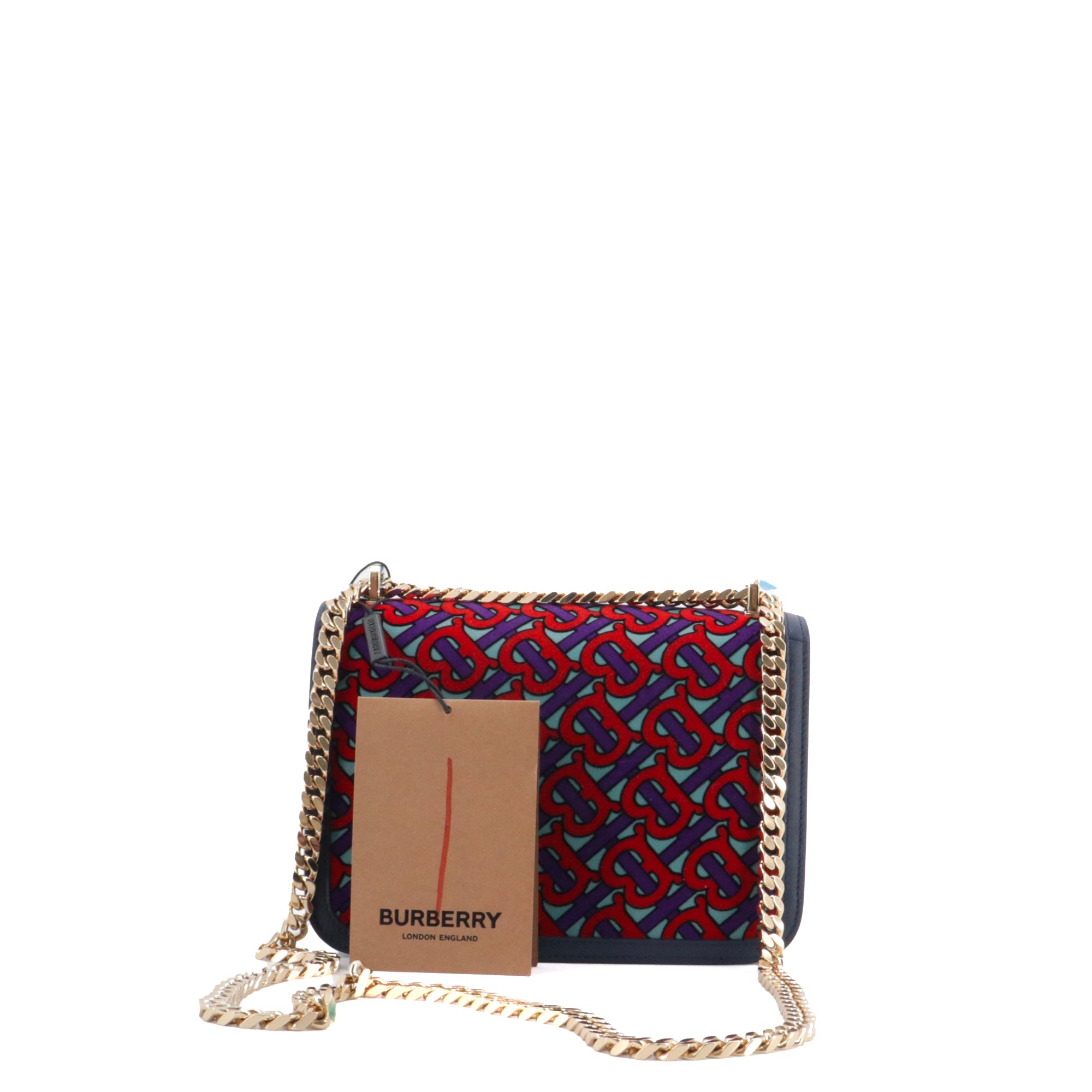BURBERRY - Sac à bandoulière TB Burberry en velours monogrammé et cuir bleu marine