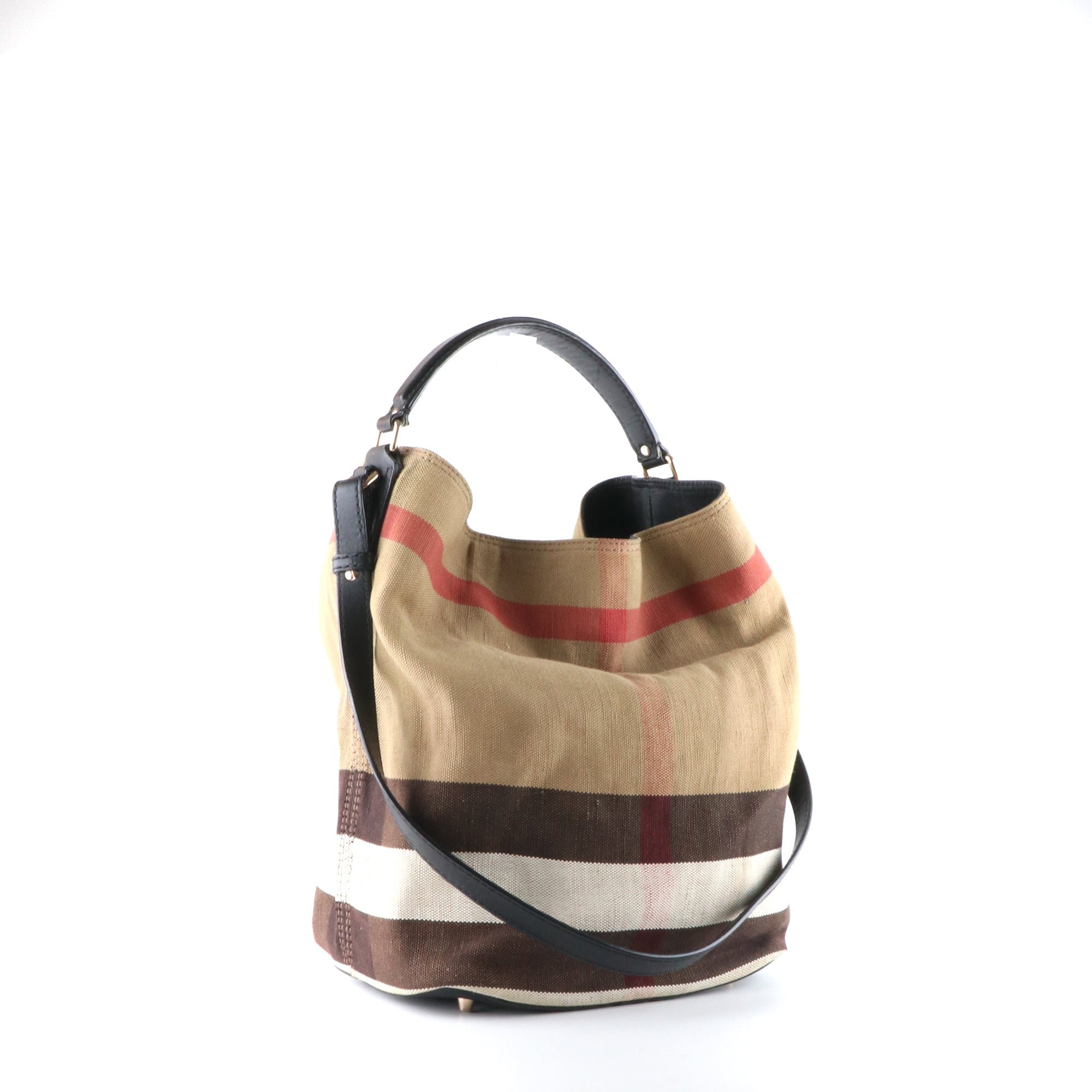 BURBERRY - Sac à main Ashby en toile et cuir noir