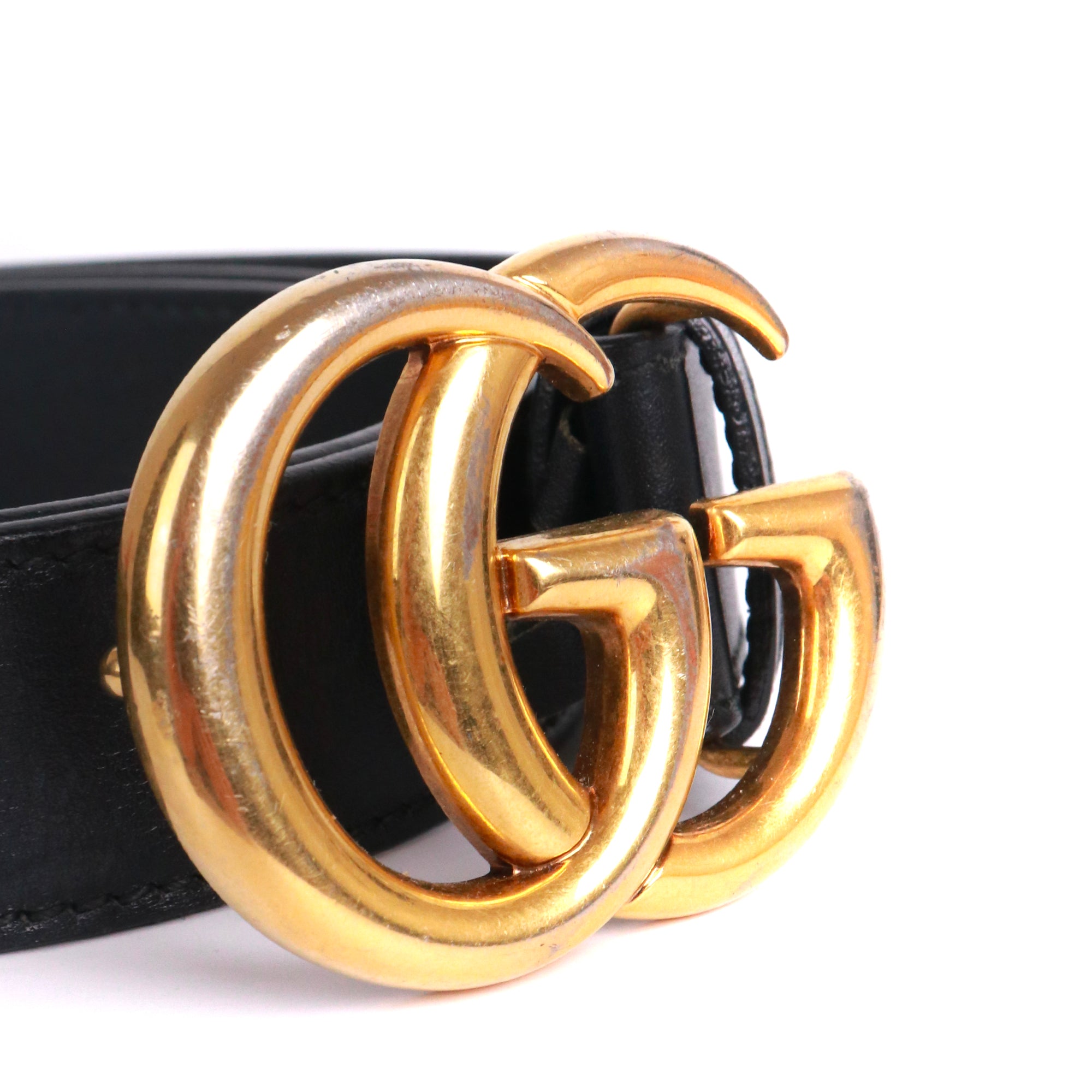 GUCCI - Gucci GG Buckle Marmont belt in black grained leather (T85)