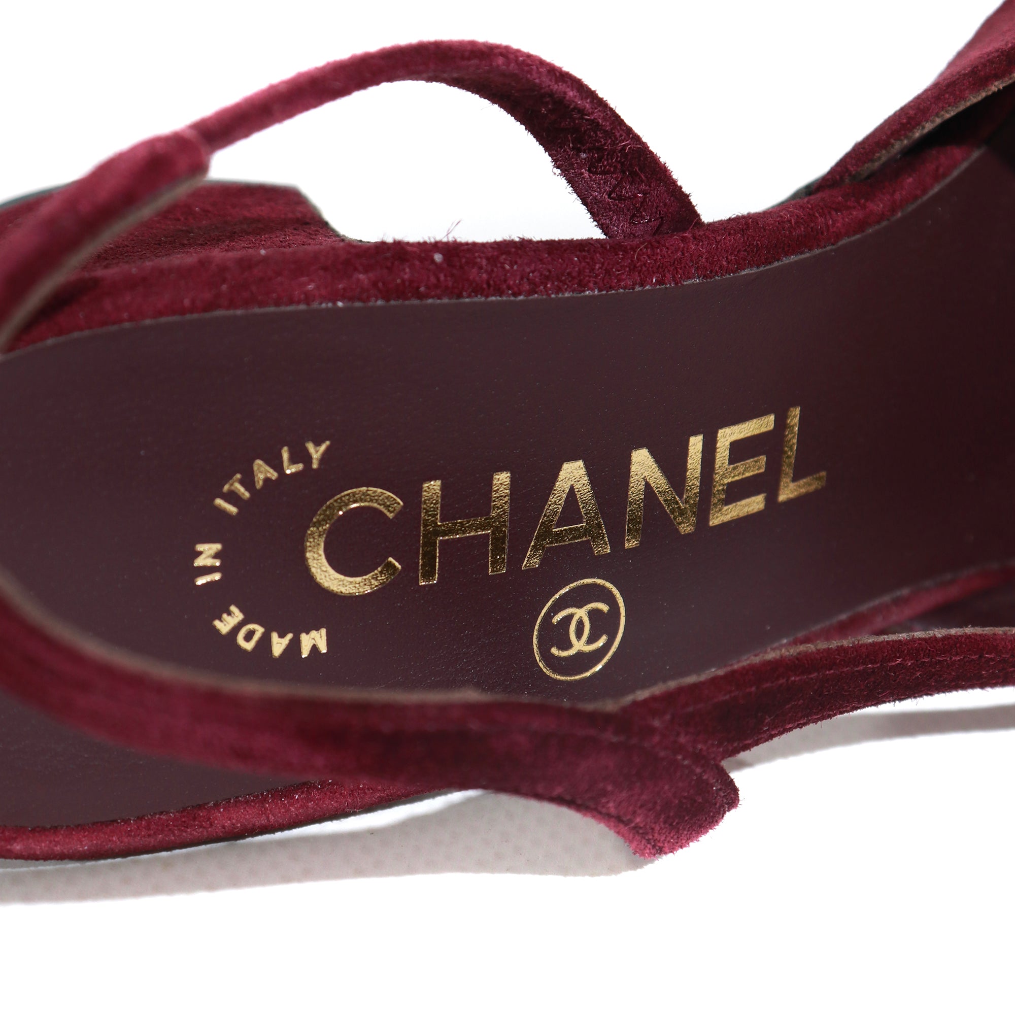 CHANEL - Sandales à talon Slingback en daim violet (T35,5)