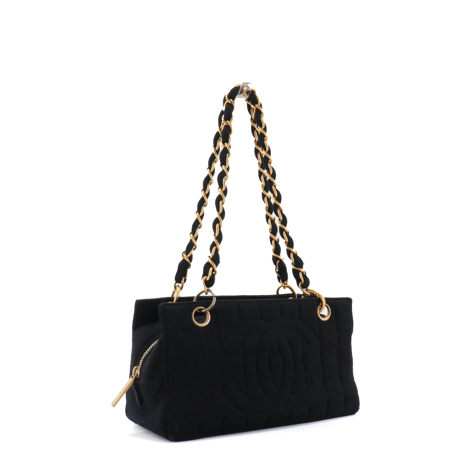 CHANEL - Sac à épaule Petit Shopping Chanel en jersey noir vintage