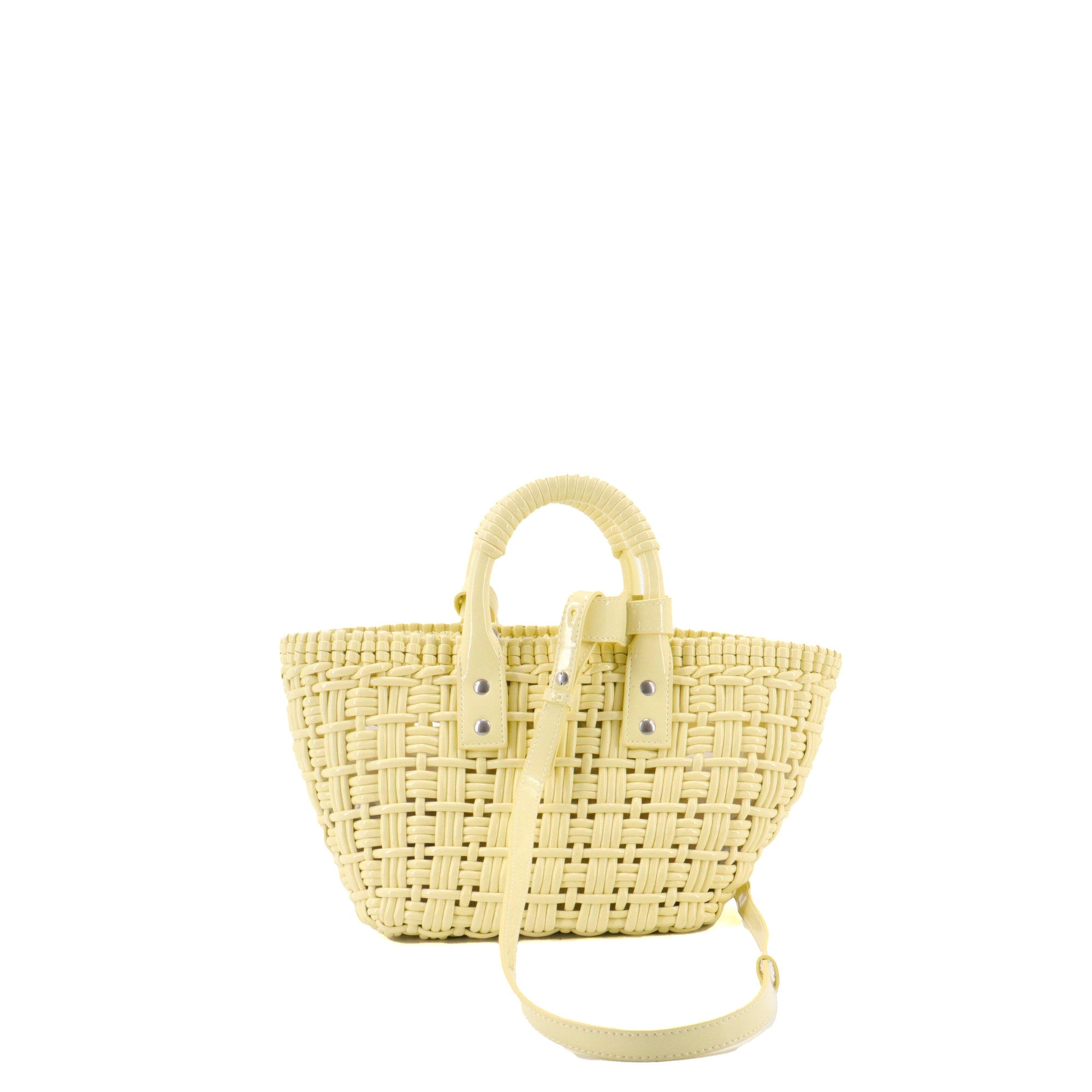 BALENCIAGA - Balenciaga XS Bistro Basket in Pastel Yellow Faux Leather