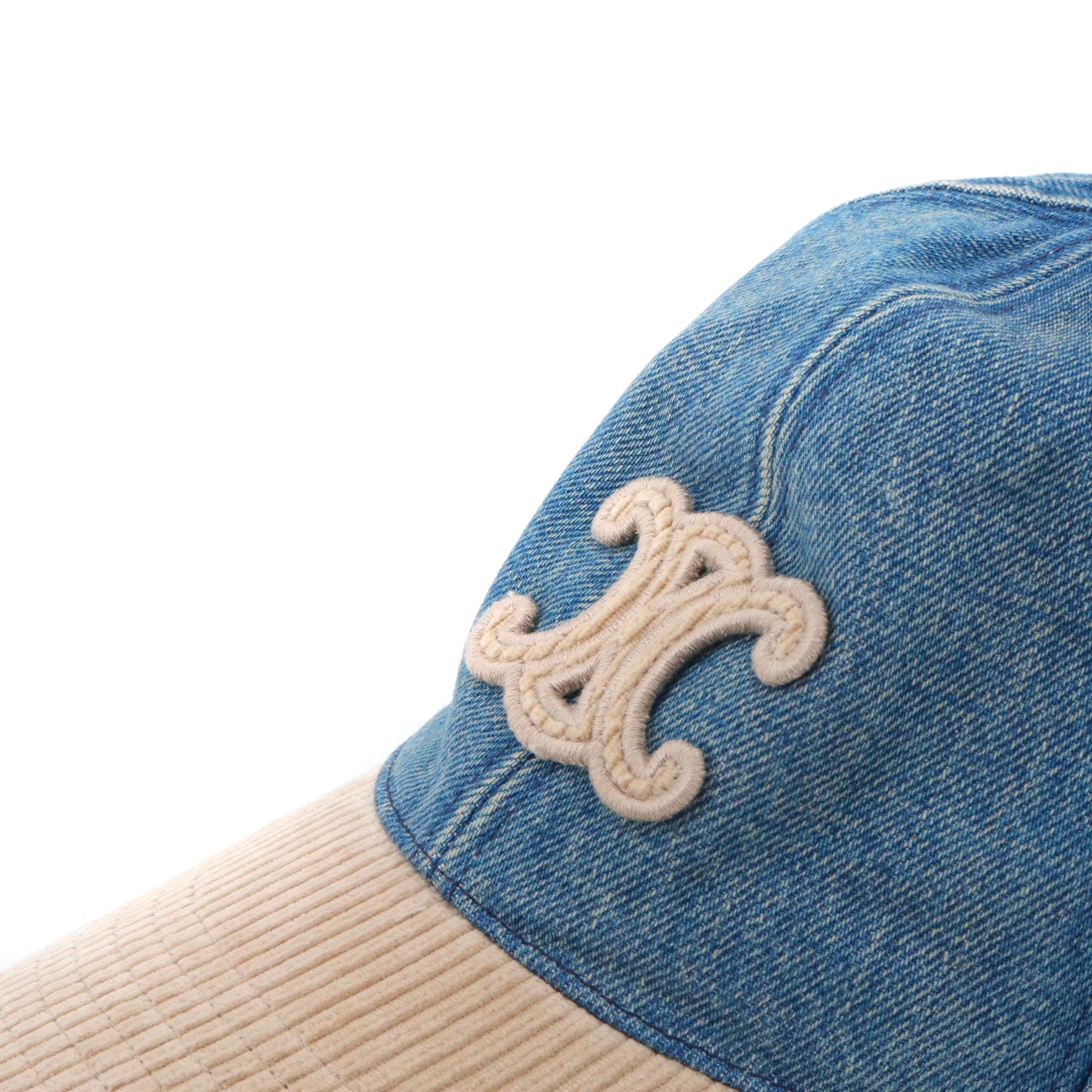 CELINE - Casquette Baseball Triomphe Celine en denim et velours beige (L)