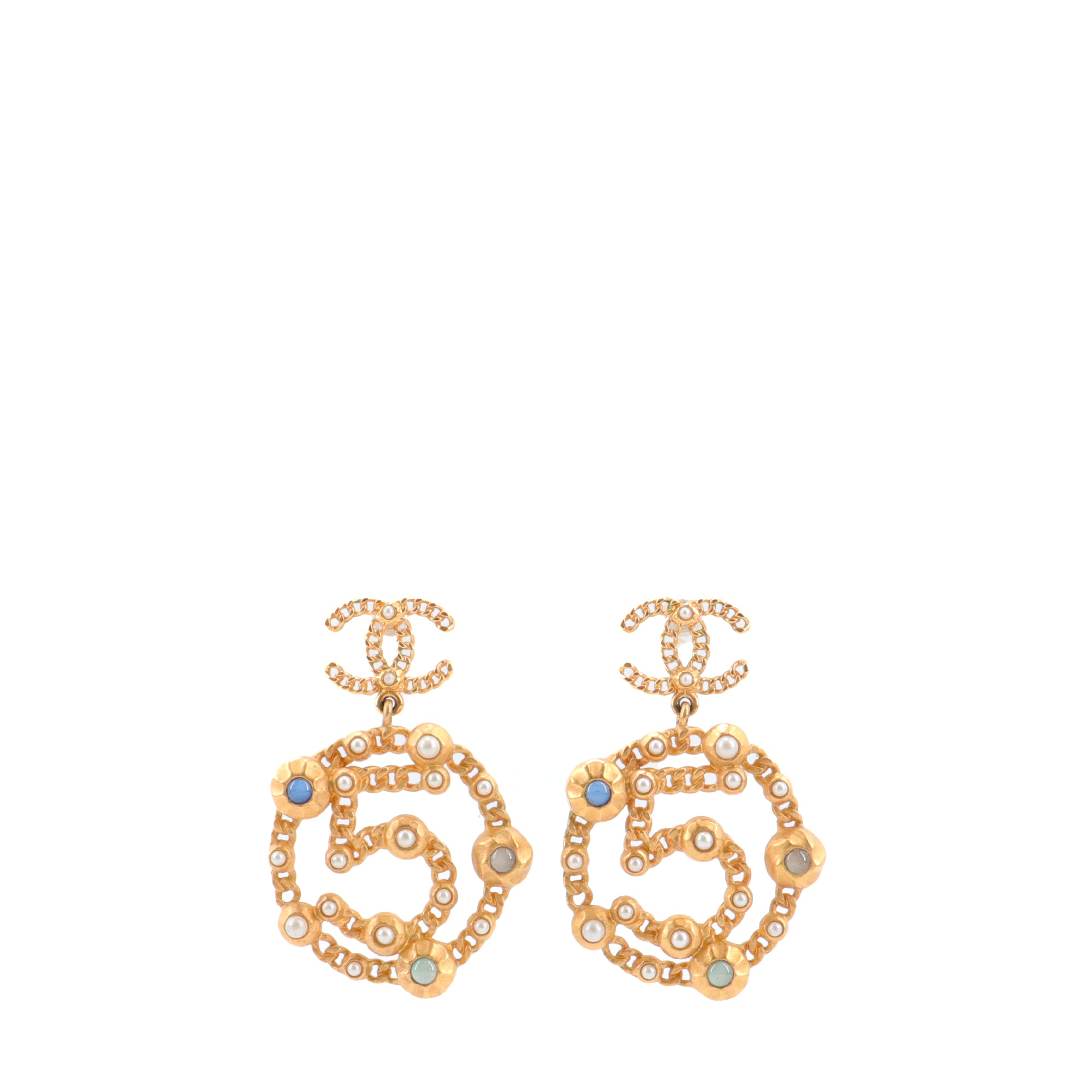 CHANEL - Boucles d'oreilles 5 Chanel en metal doré