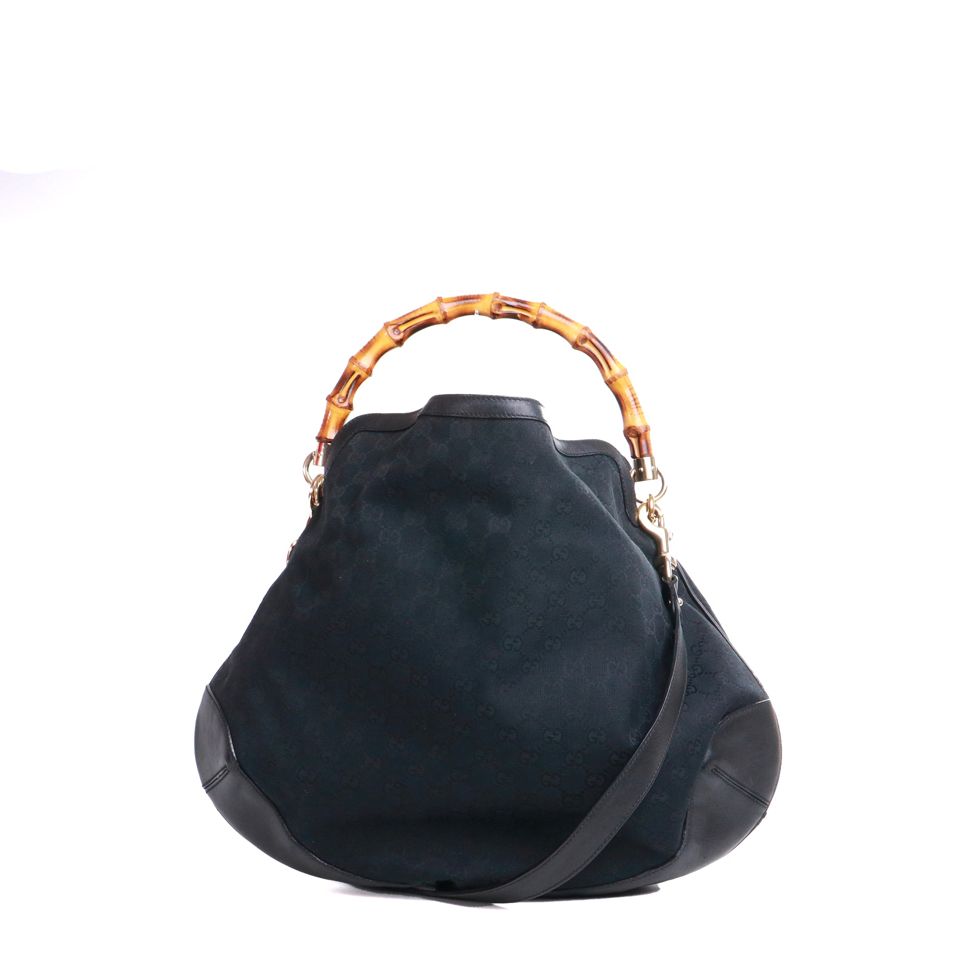 GUCCI - Sac cabas Bamboo Gucci en cuir toile noire et cuir
