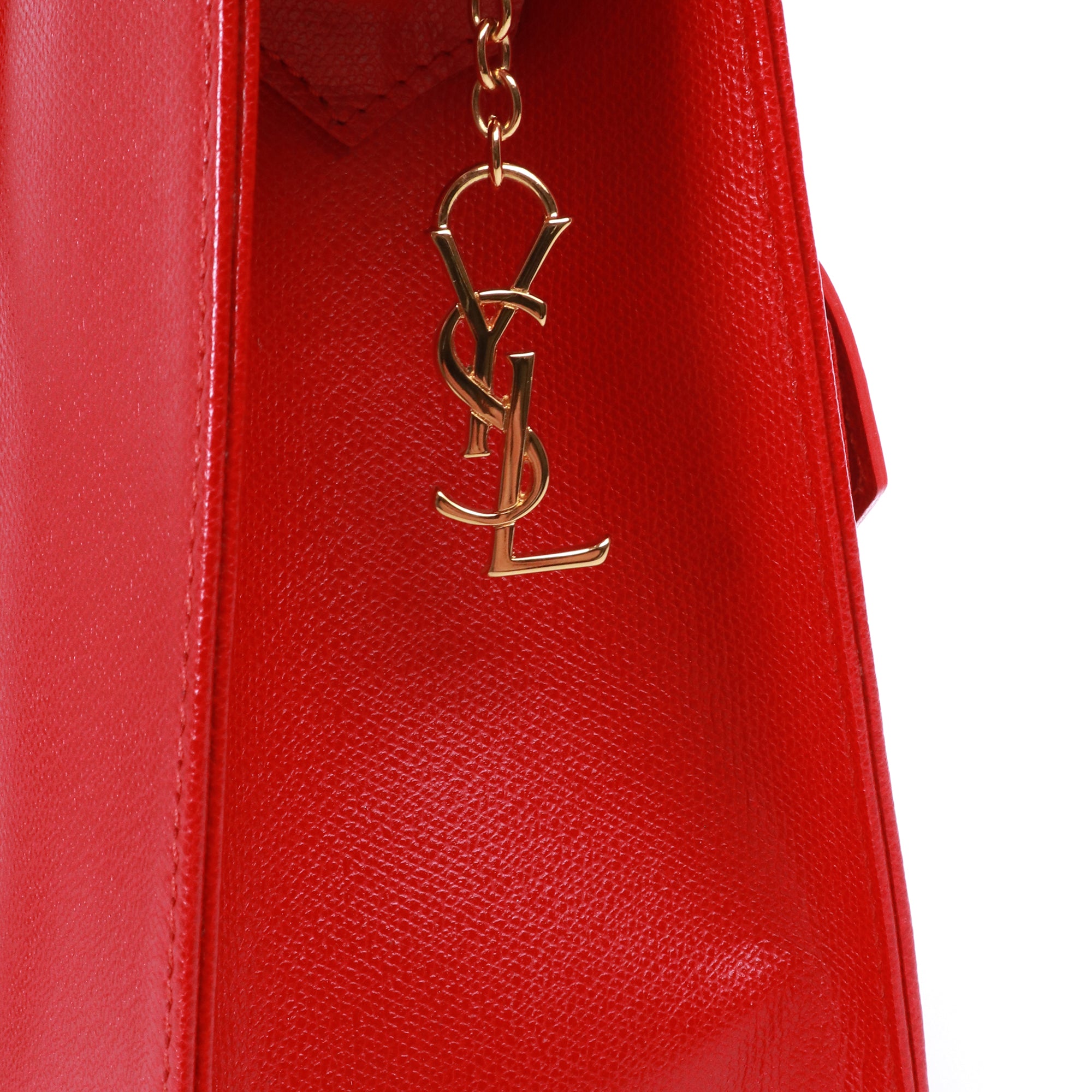 SAINT LAURENT - Sac cabas plat Yves Saint Laurent vintage en cuir grainé rouge