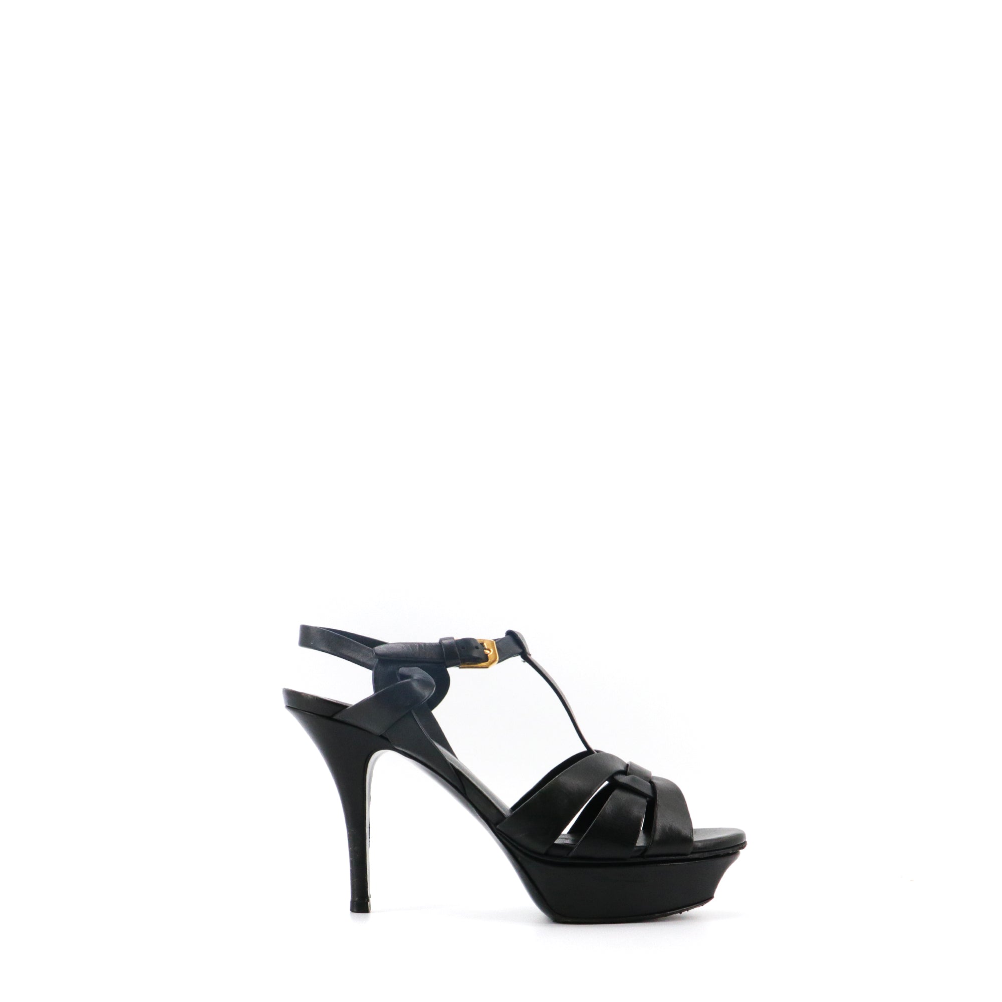 SAINT LAURENT - Sandales à plateforme Tribute Saint Laurent en cuir noir (T36.5)