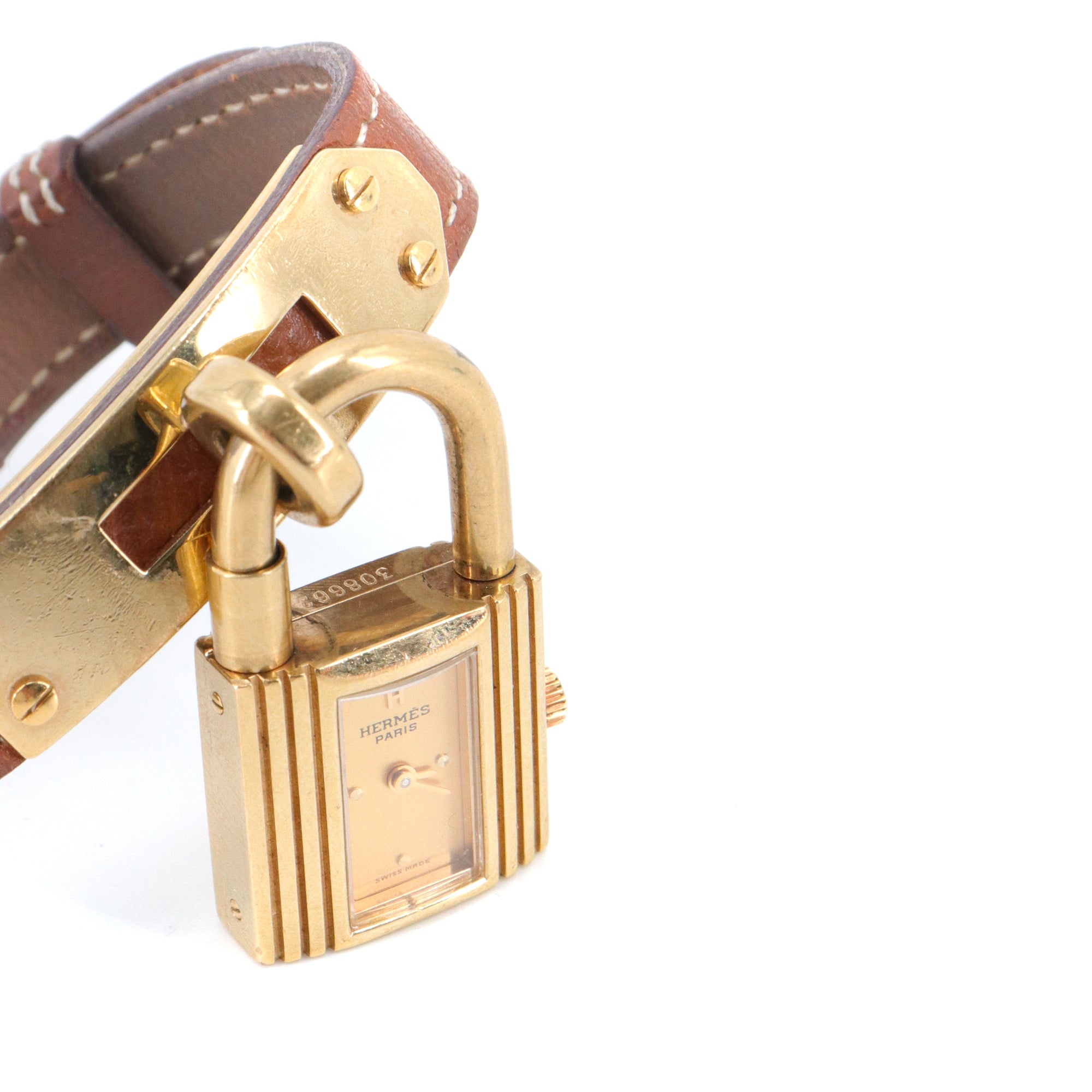 HERMÈS - Montre Kelly Hermès en cuir gold