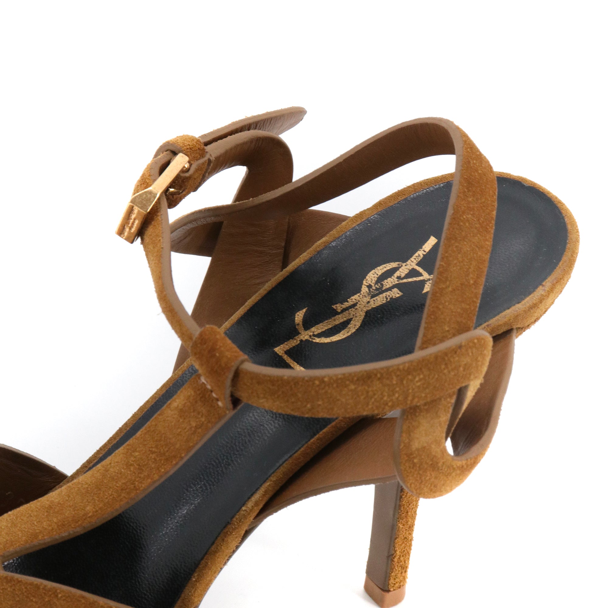 SAINT LAURENT - Sandales à plateforme Tribute Saint Laurent en suède marron (T37)