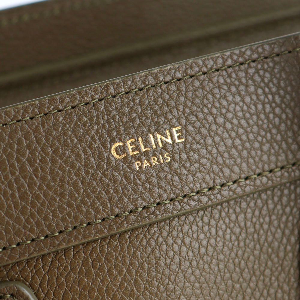 CELINE - Sac à bandoulière Luggage nano en cuir grainé vert