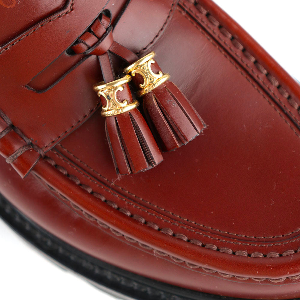 CELINE - Mocassins Margaret avec pompons Triomphe en cuir bordeaux (T37)