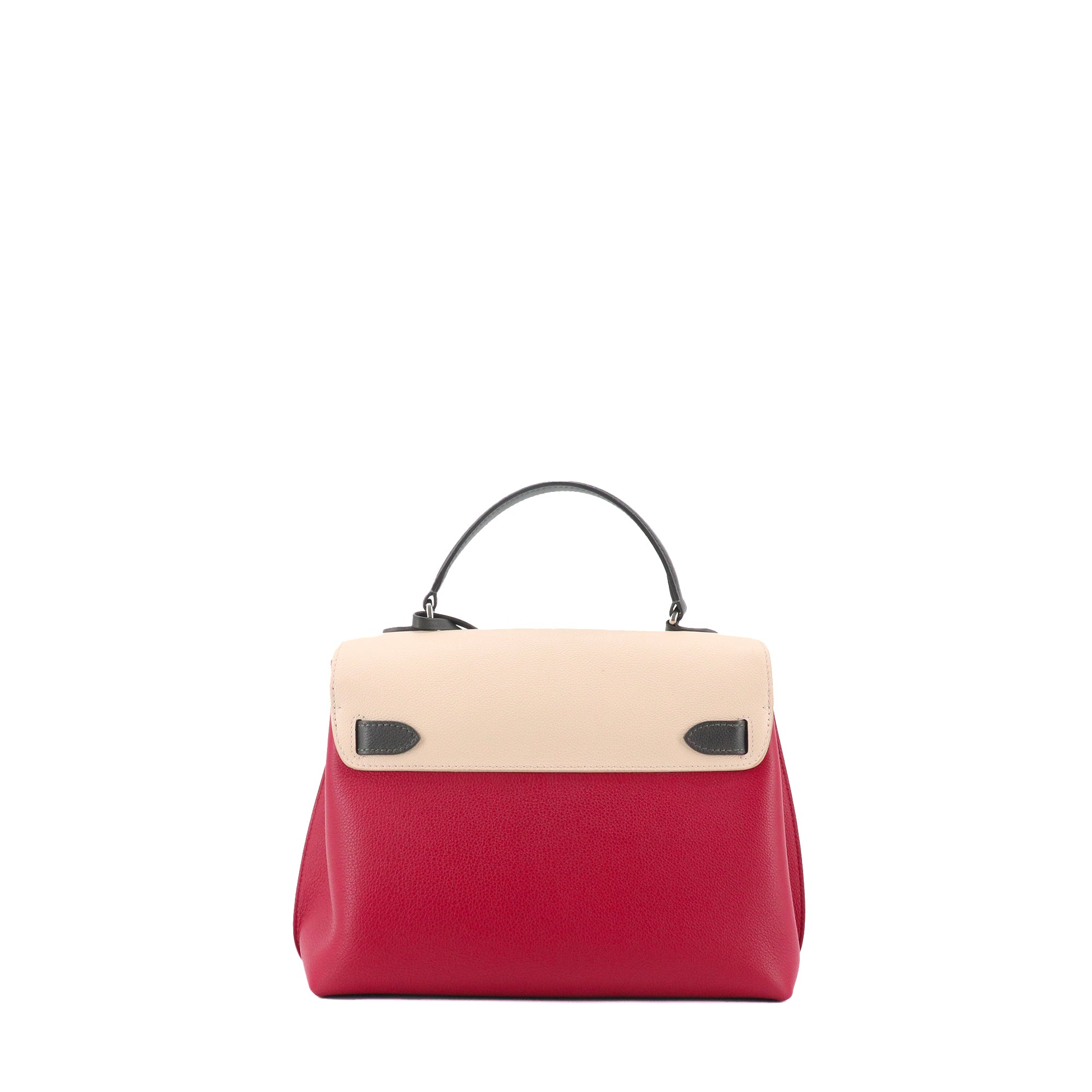 LOUIS VUITTON - Sac à bandoulière LockMe Ever MM Louis Vuitton en cuir grainé bordeaux et crème