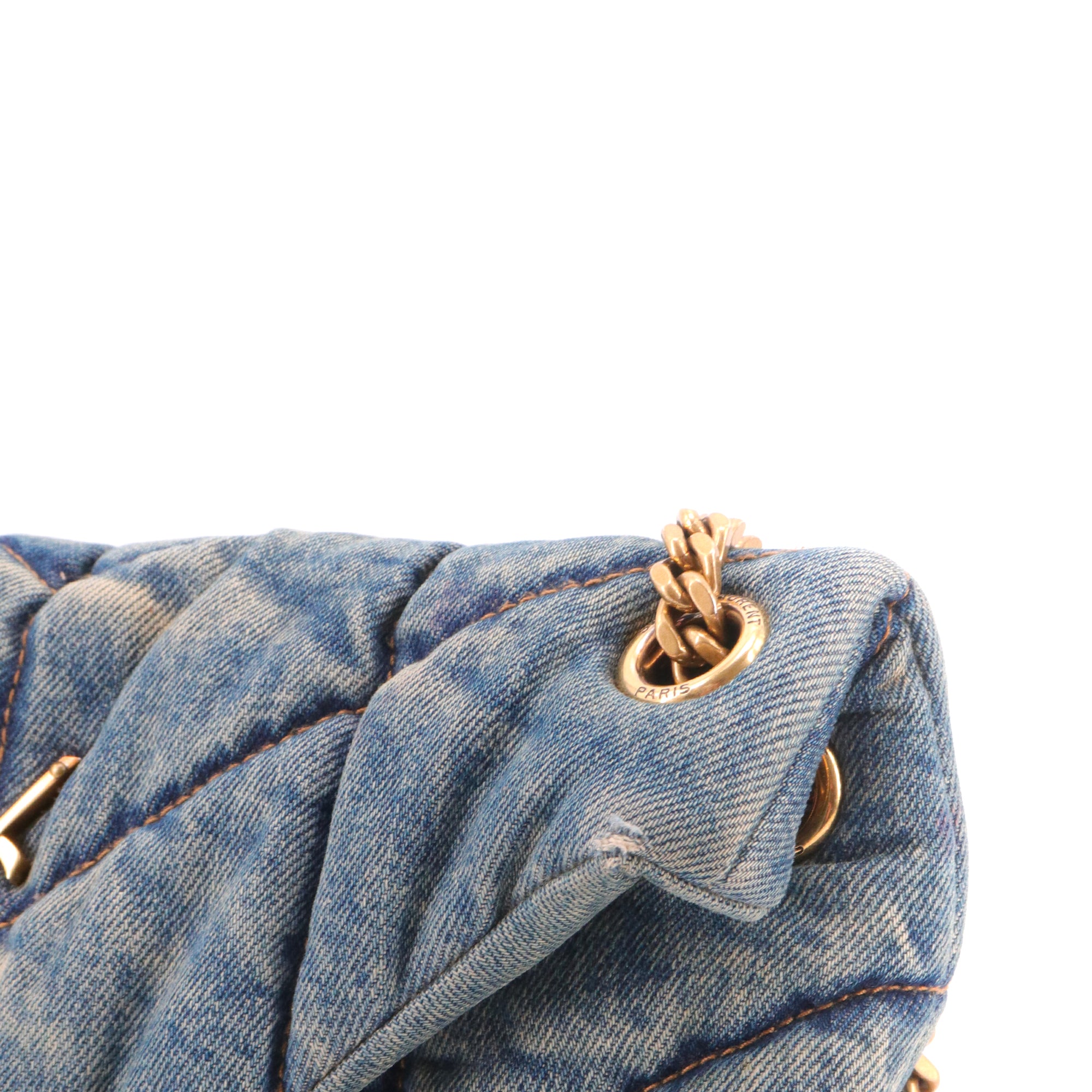 SAINT LAURENT - Sac à bandoulière Puffer small Saint Laurent en denim bleu