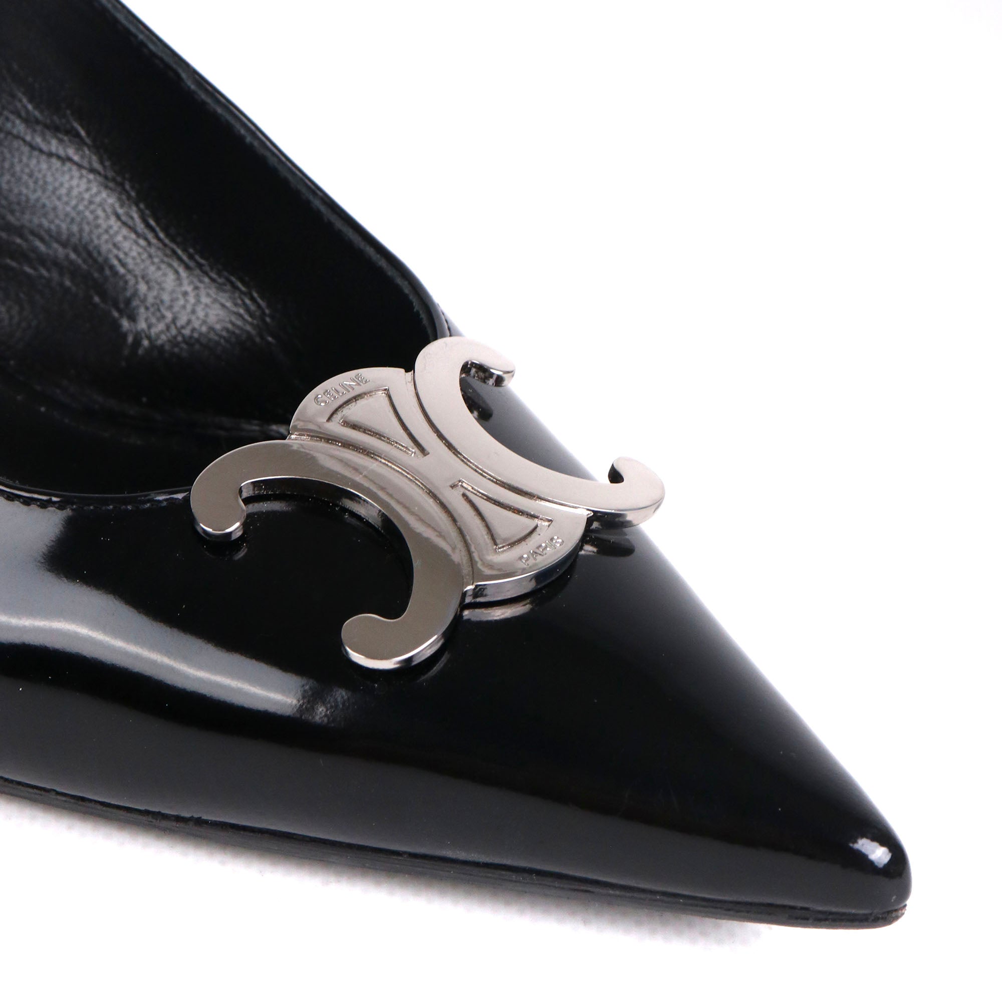 CELINE - Sandales à talon Triomphe Celine en cuir verni noir (T38)