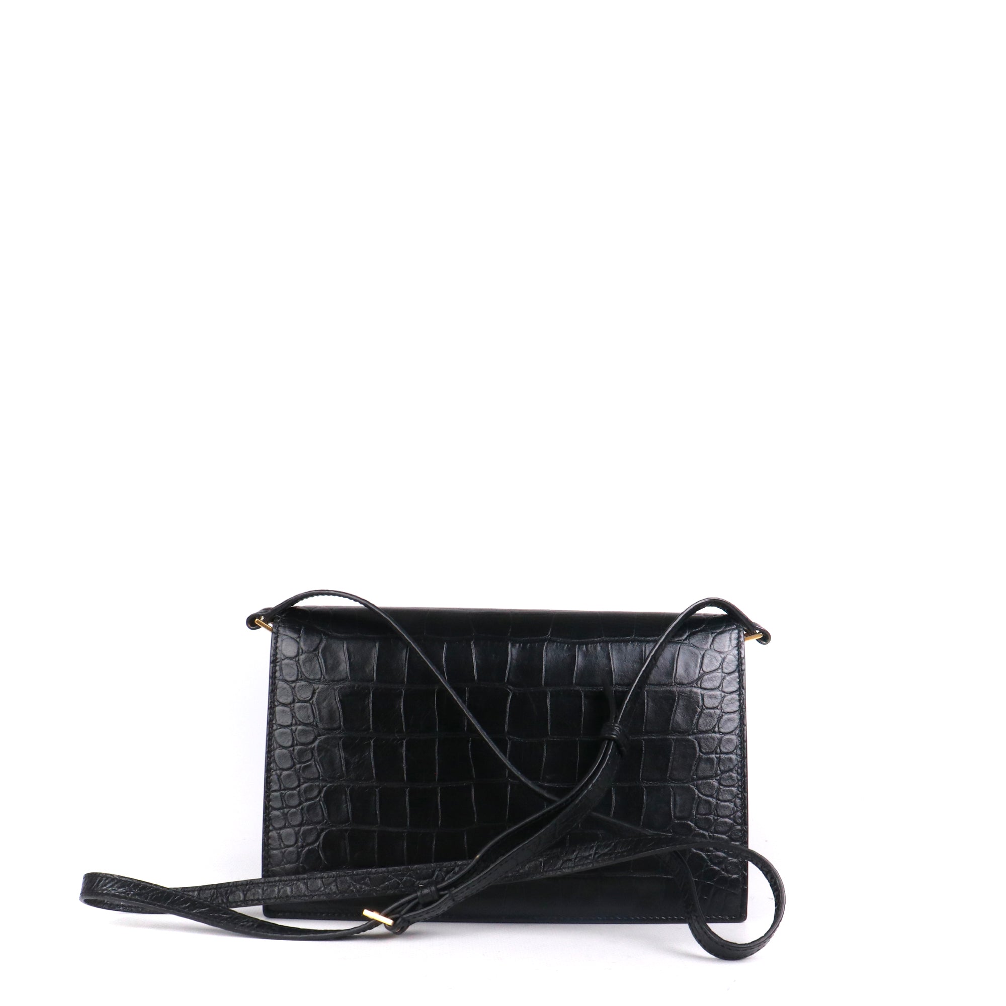 SAINT LAURENT - Sac à bandoulière Catherine Satchel Saint Laurent en cuir embossé croco noir